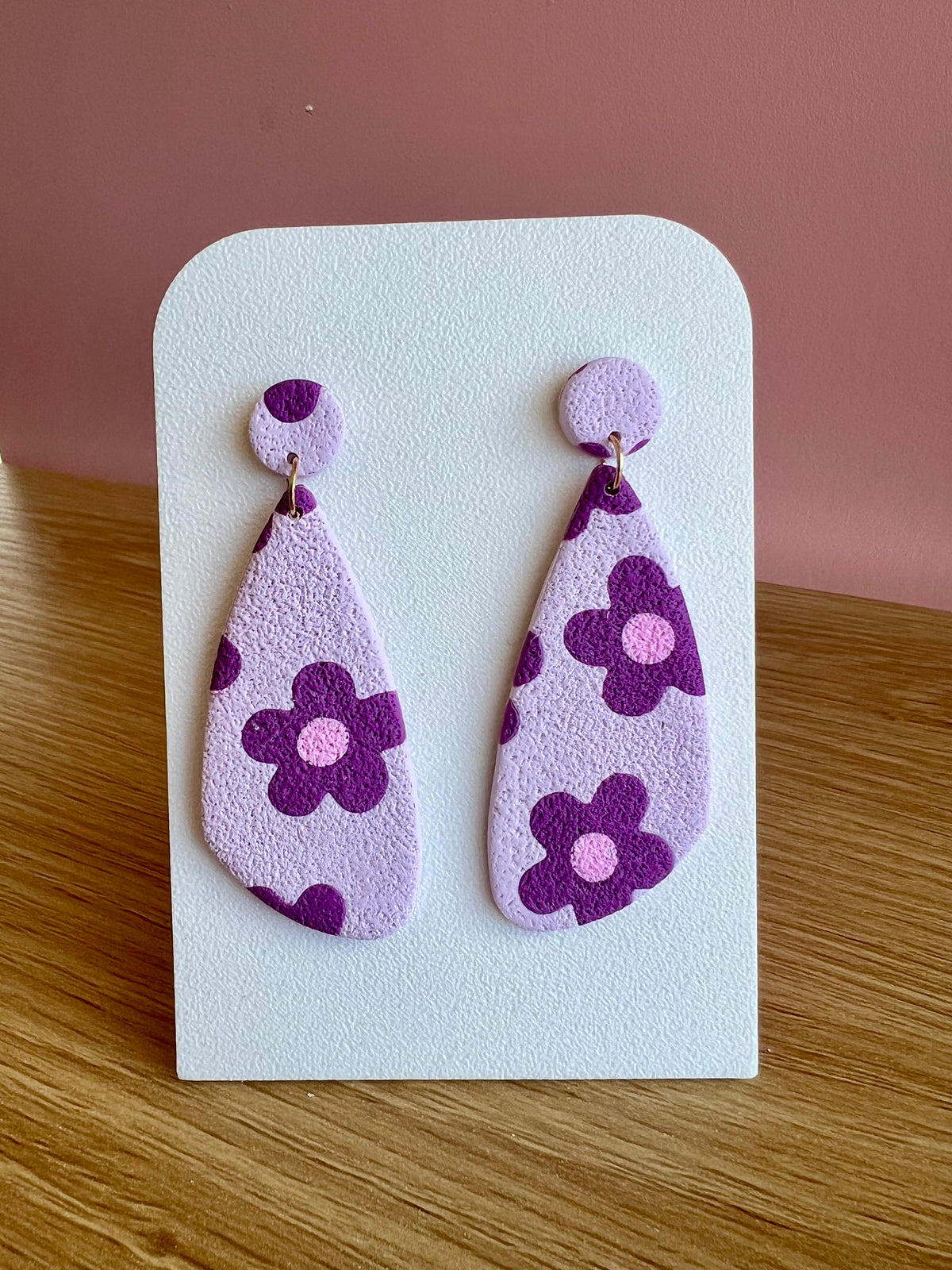 Handcrafted Polymer Clay Earrings Purple Florals