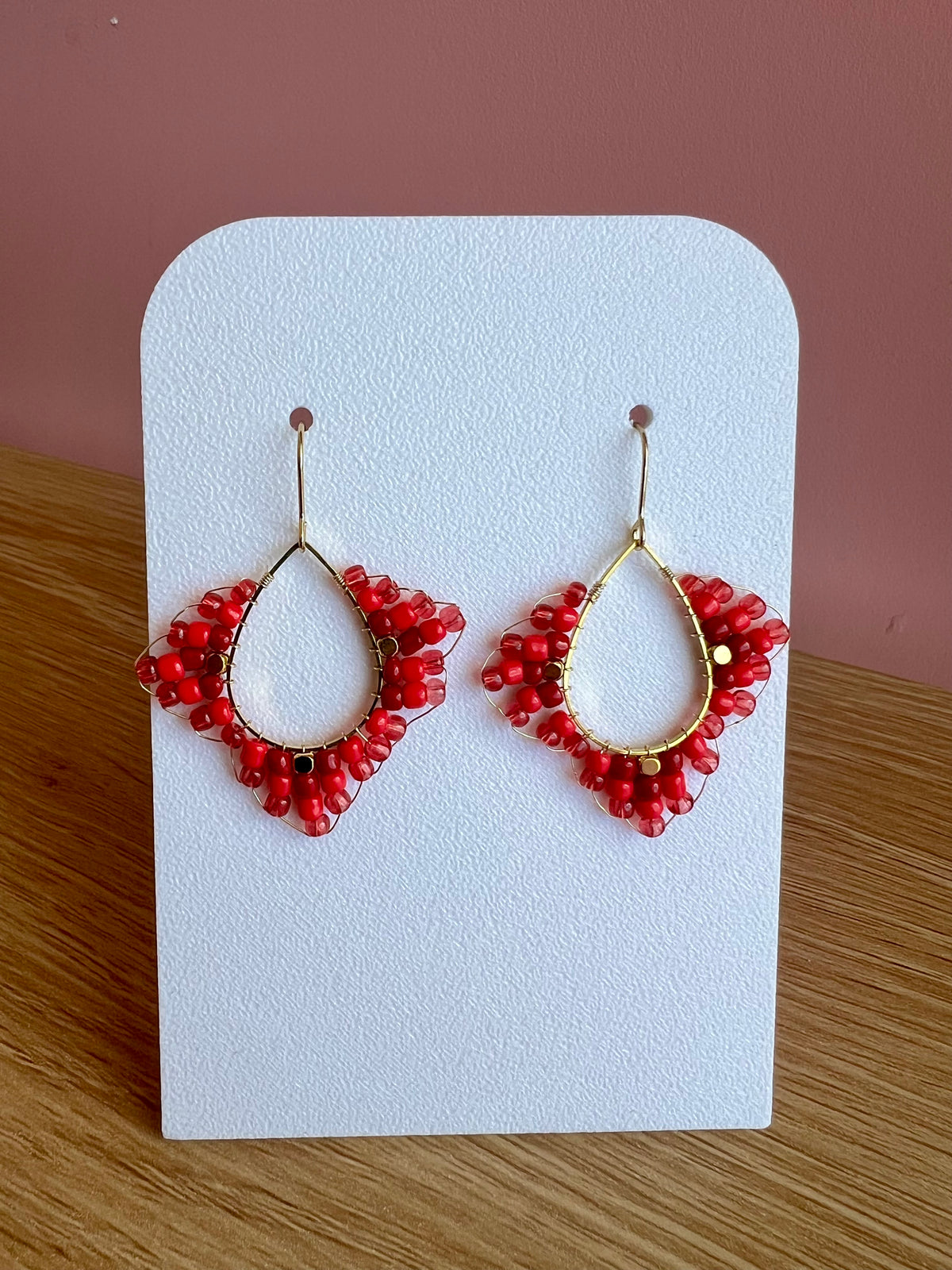 Handmade Red Beaded Earrings