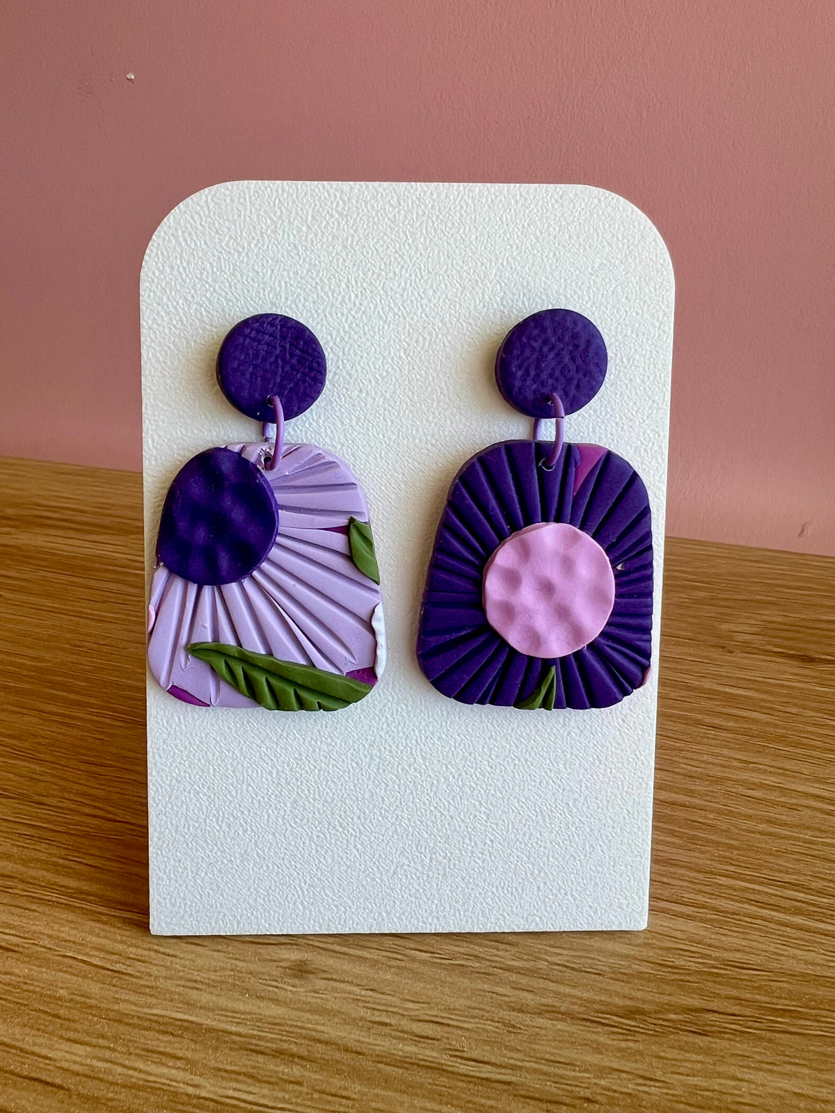 Handcrafted Polymer Clay Earrings Purple Florals