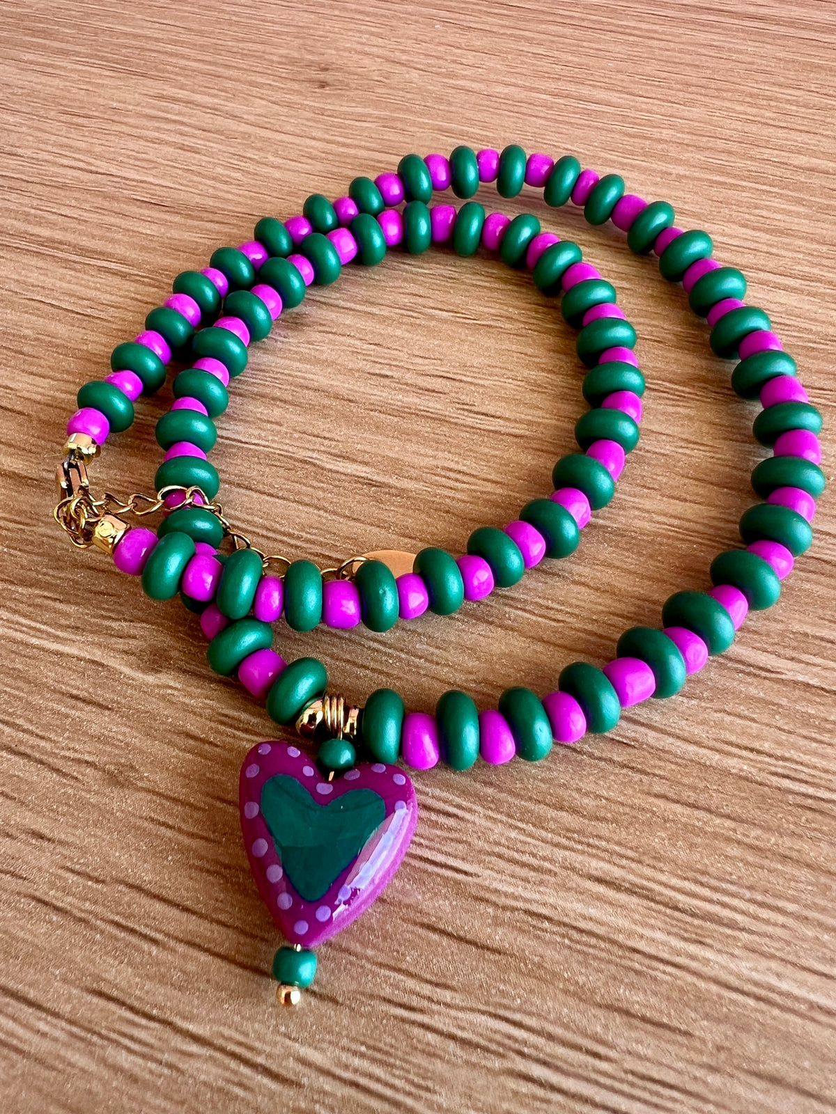 Green Heart Beaded Necklace