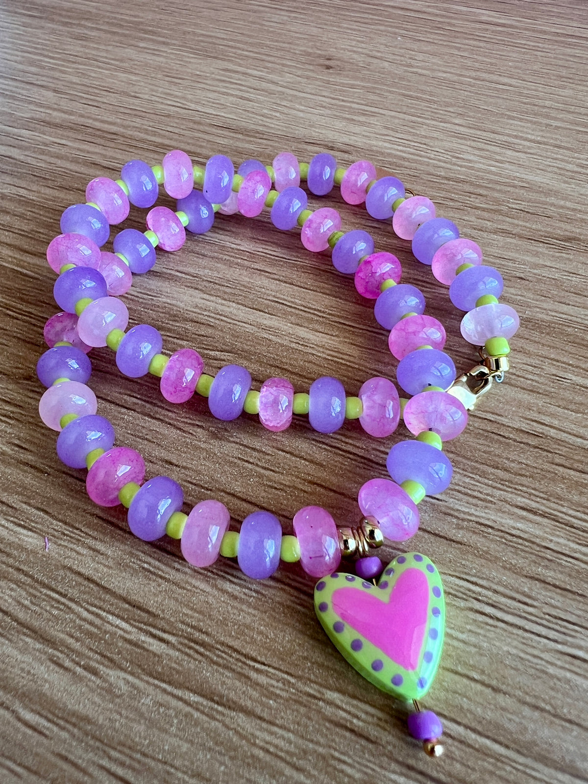 Pink and Purple Heart Beaded Necklace
