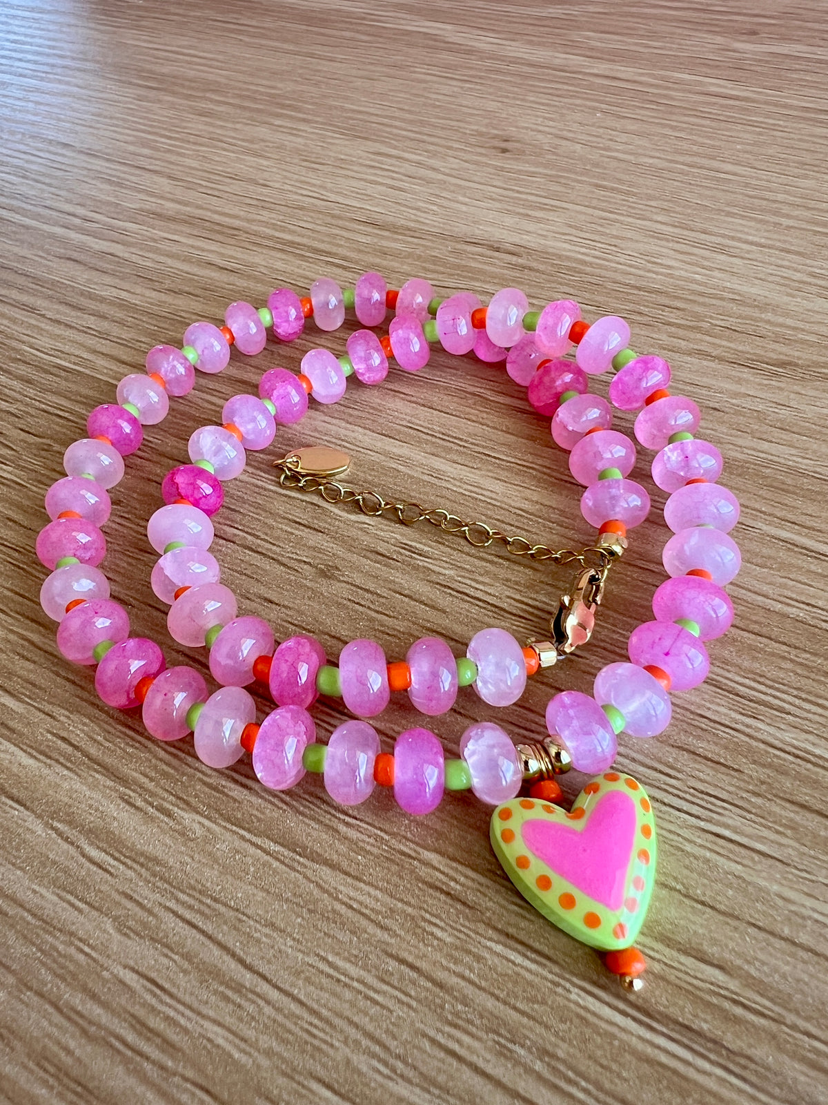 Pink Heart Beaded Necklace
