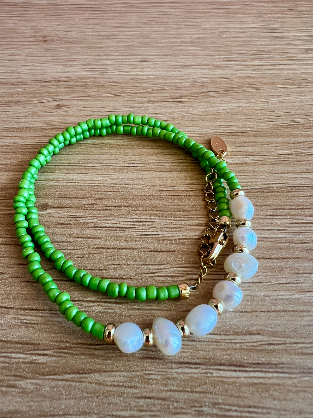 Pearl and Green Beaded Necklace
