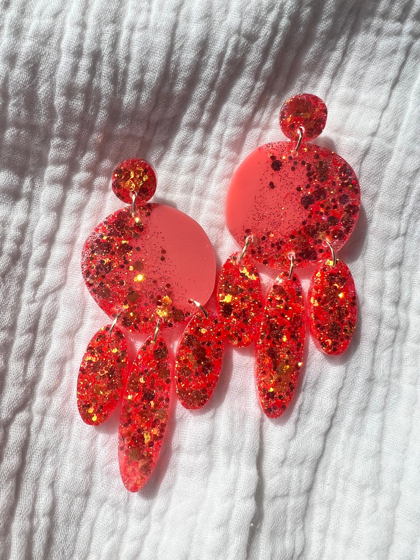 Peach Glitter Resin Dangle Earrings