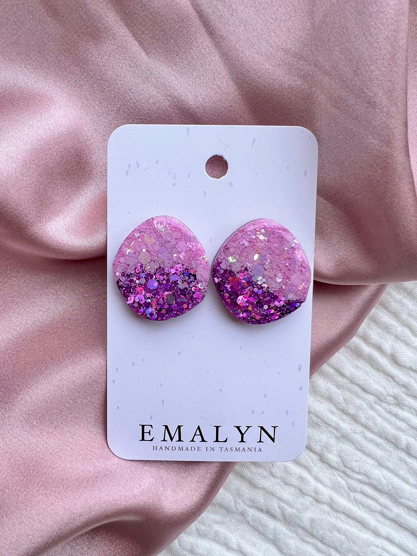 Lilac and Purple Glitter Organic Medium Resin Stud Earrings