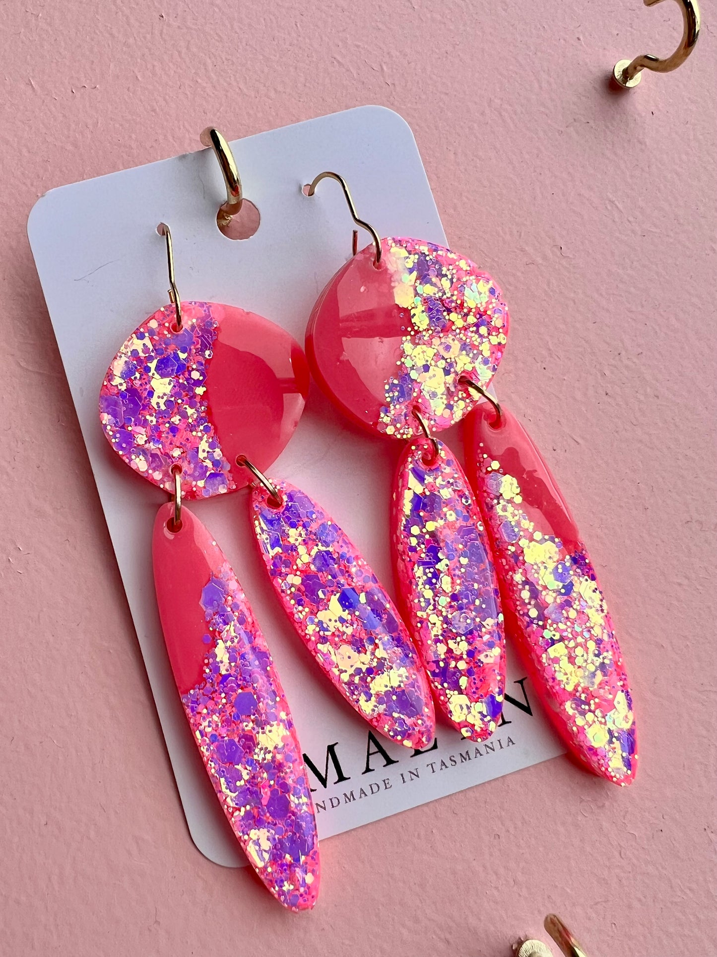 Pink Glitter Resin Dangle Earrings