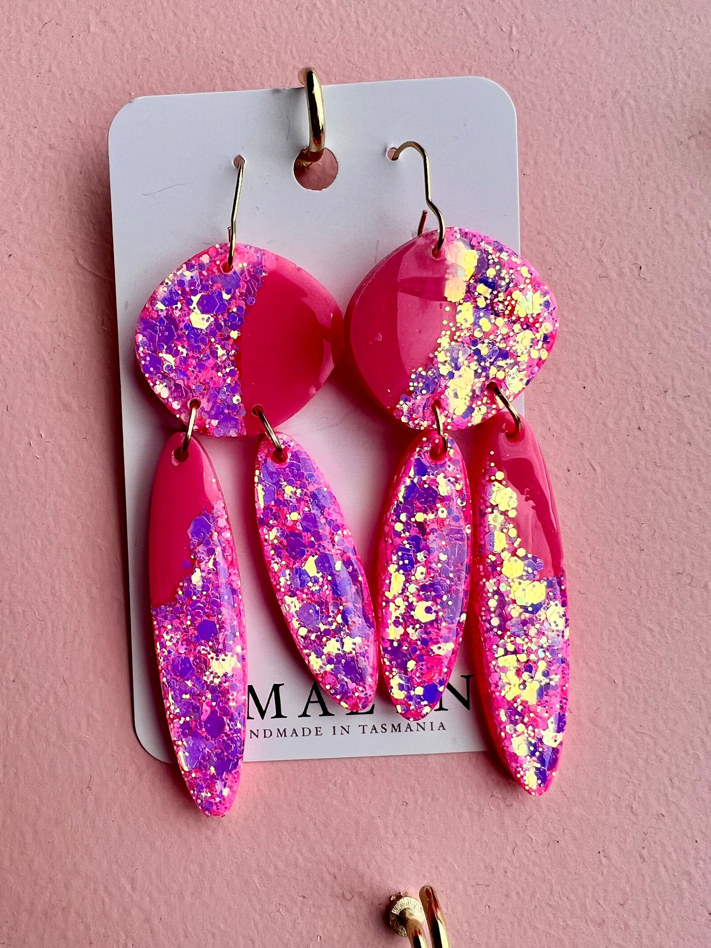 Pink Glitter Resin Dangle Earrings
