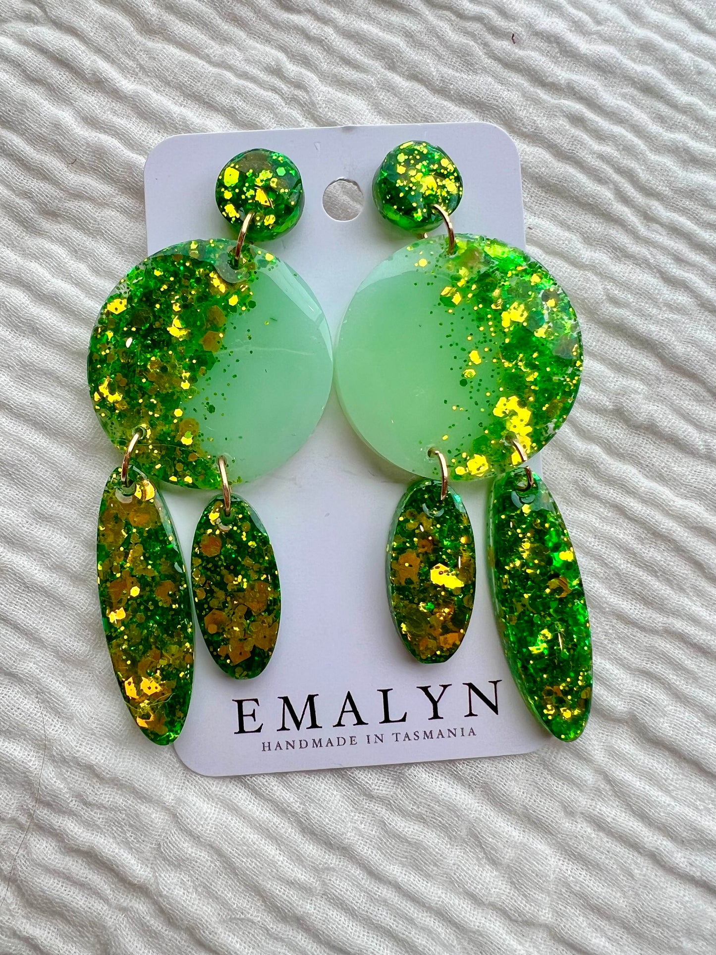 Green Glitter Resin Dangle Earrings