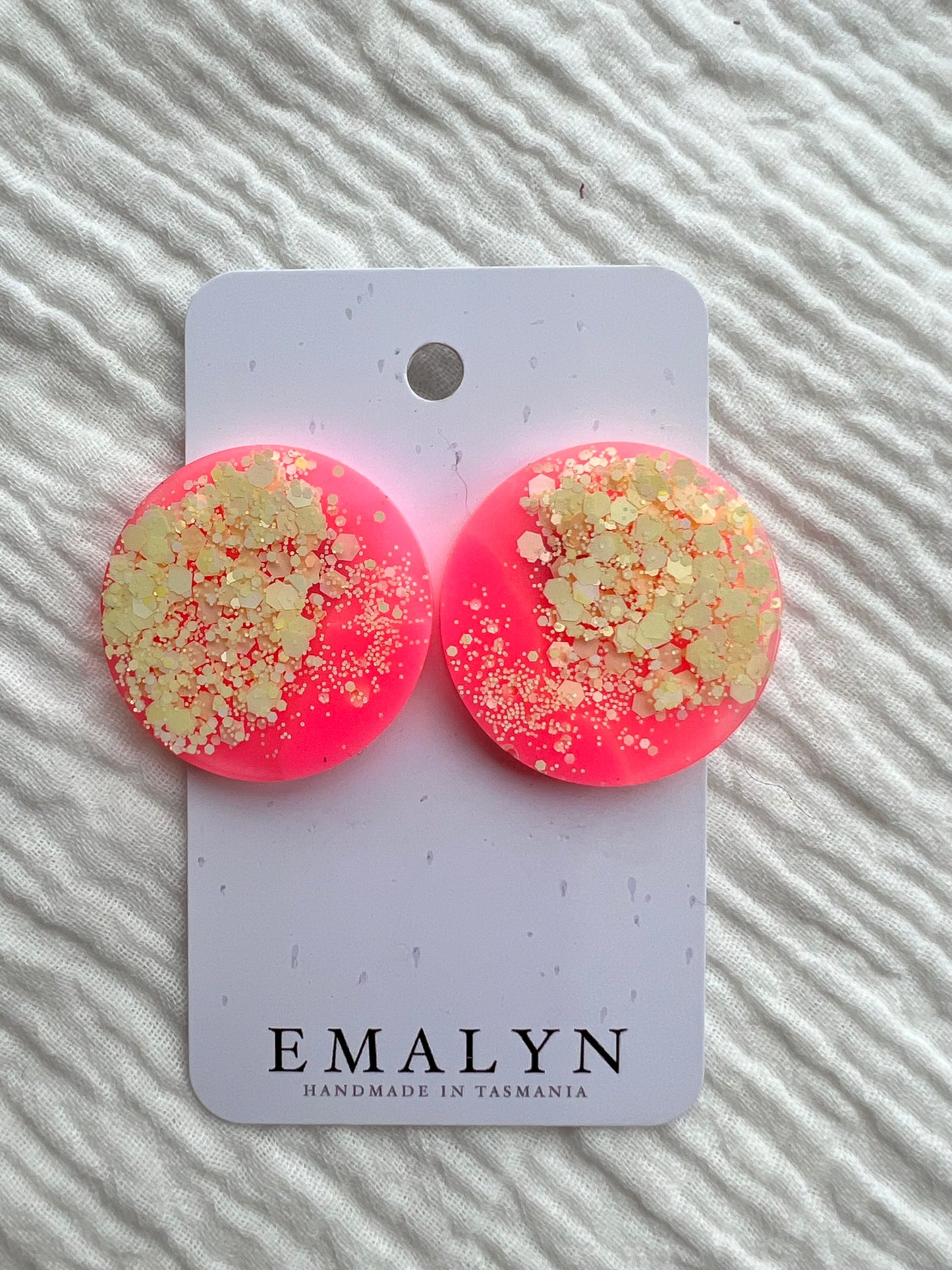 Hot Pink and Yellow Glitter Large Resin Stud Earrings