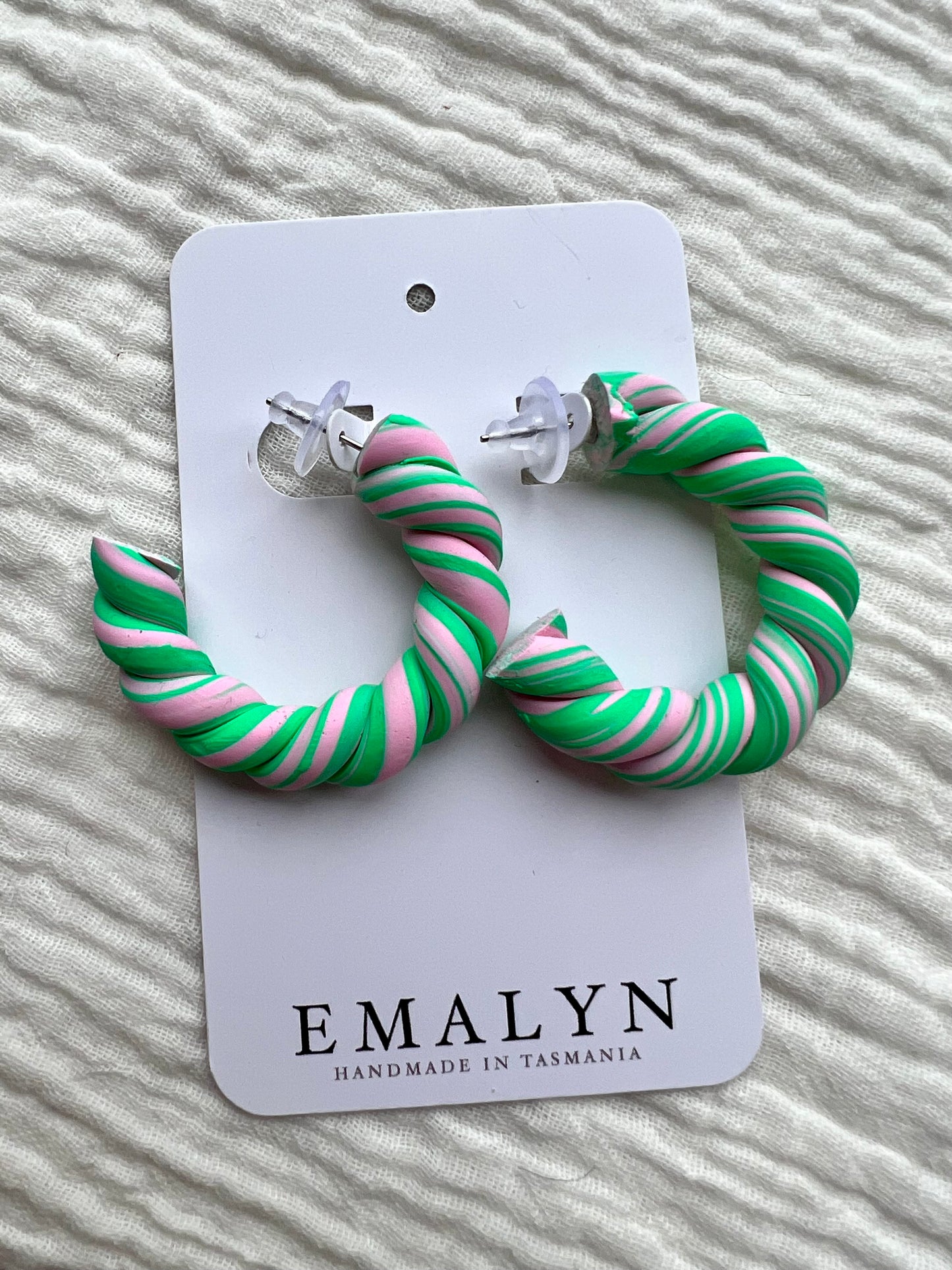 Bright Green and Pink Swirly Hoop Earrings