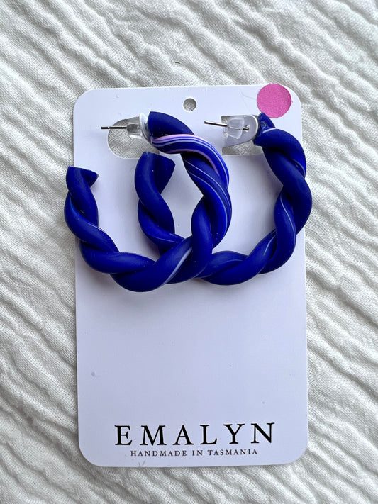 Navy and Pink Swirly Hoop Earrings