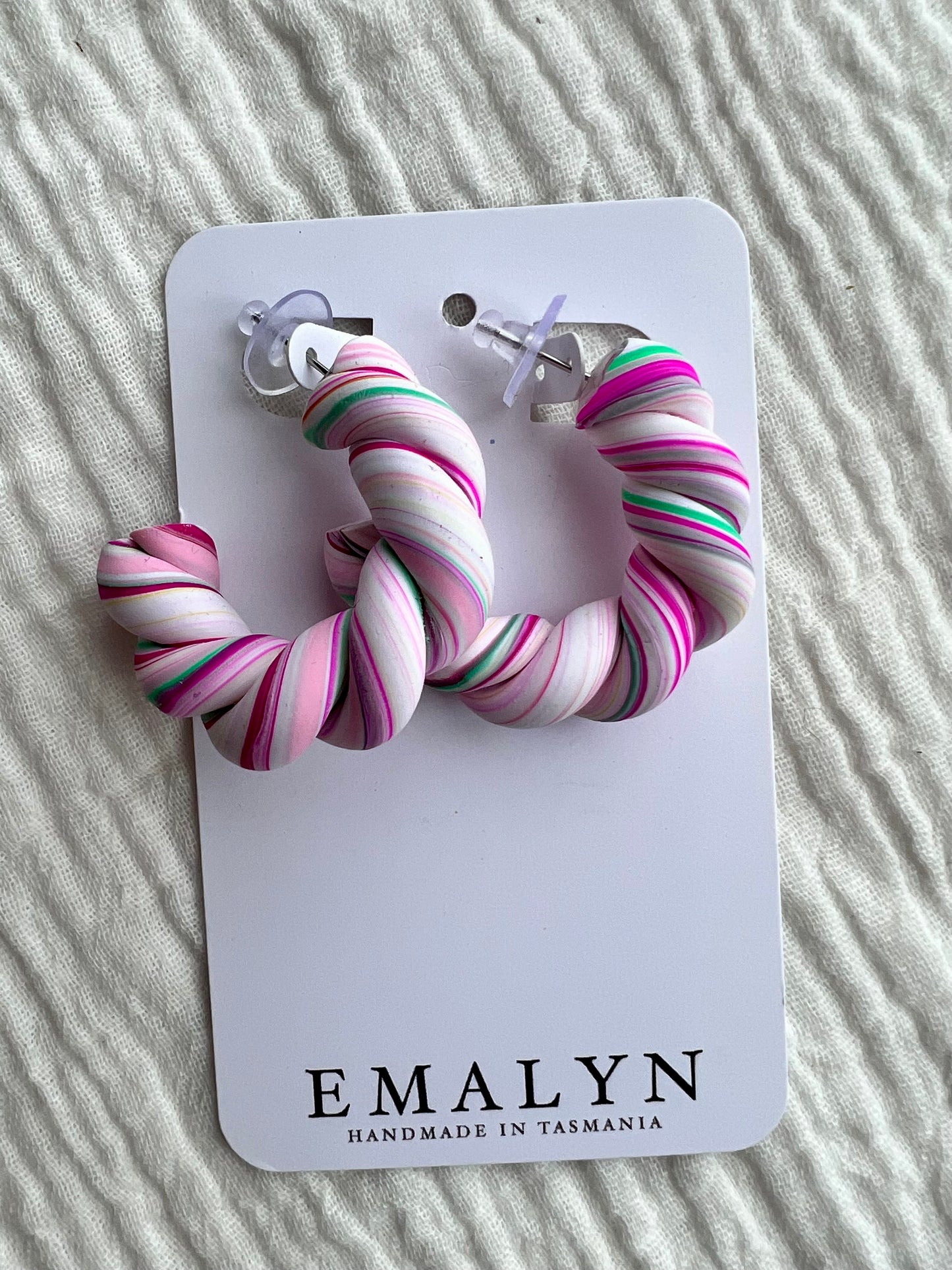 Swirly Pink Hoop Earrings