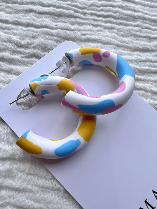 Pink, Yellow and Blue Hoop Earrings