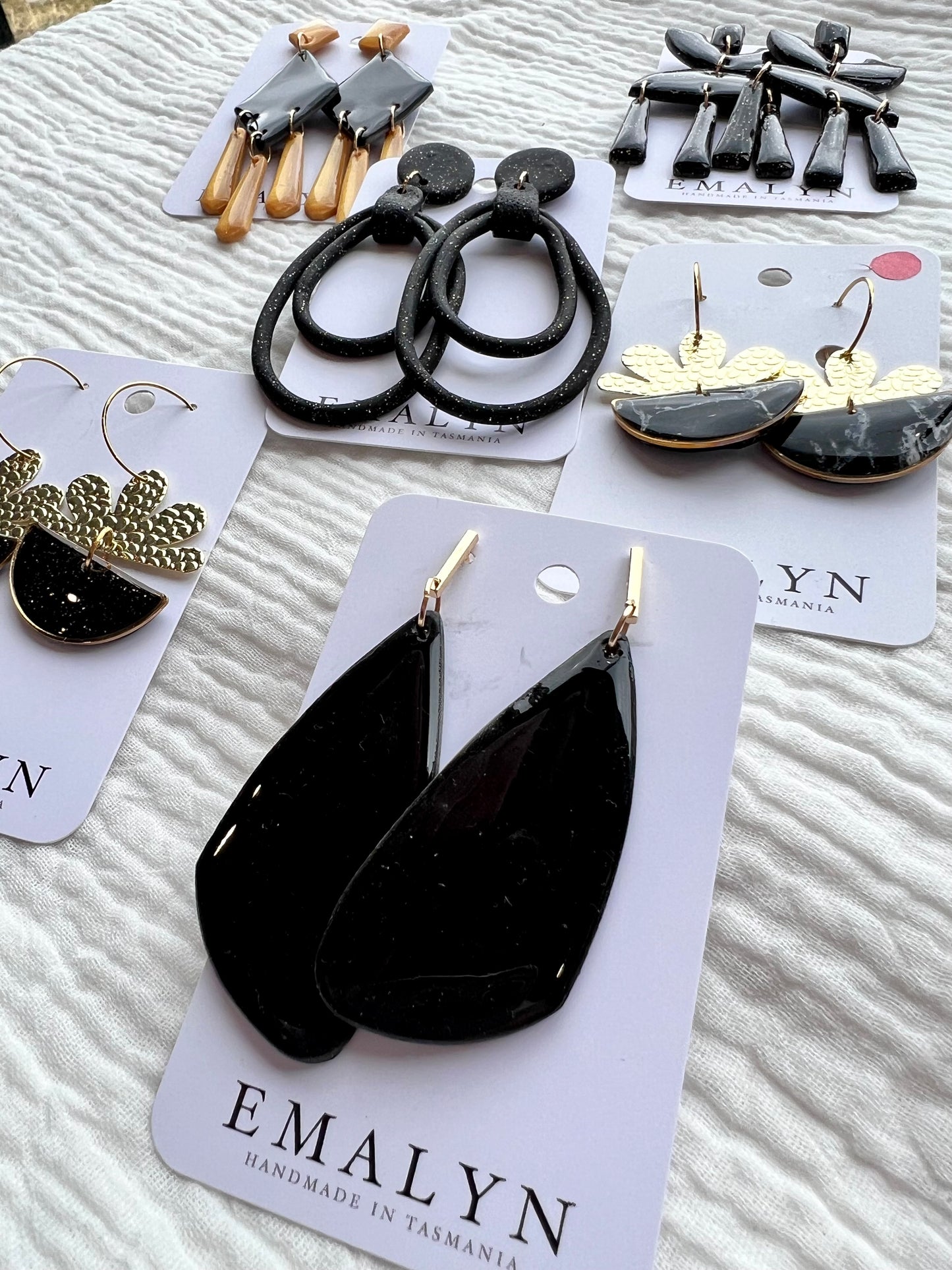 Black Marble and Gold Dangle Earrings