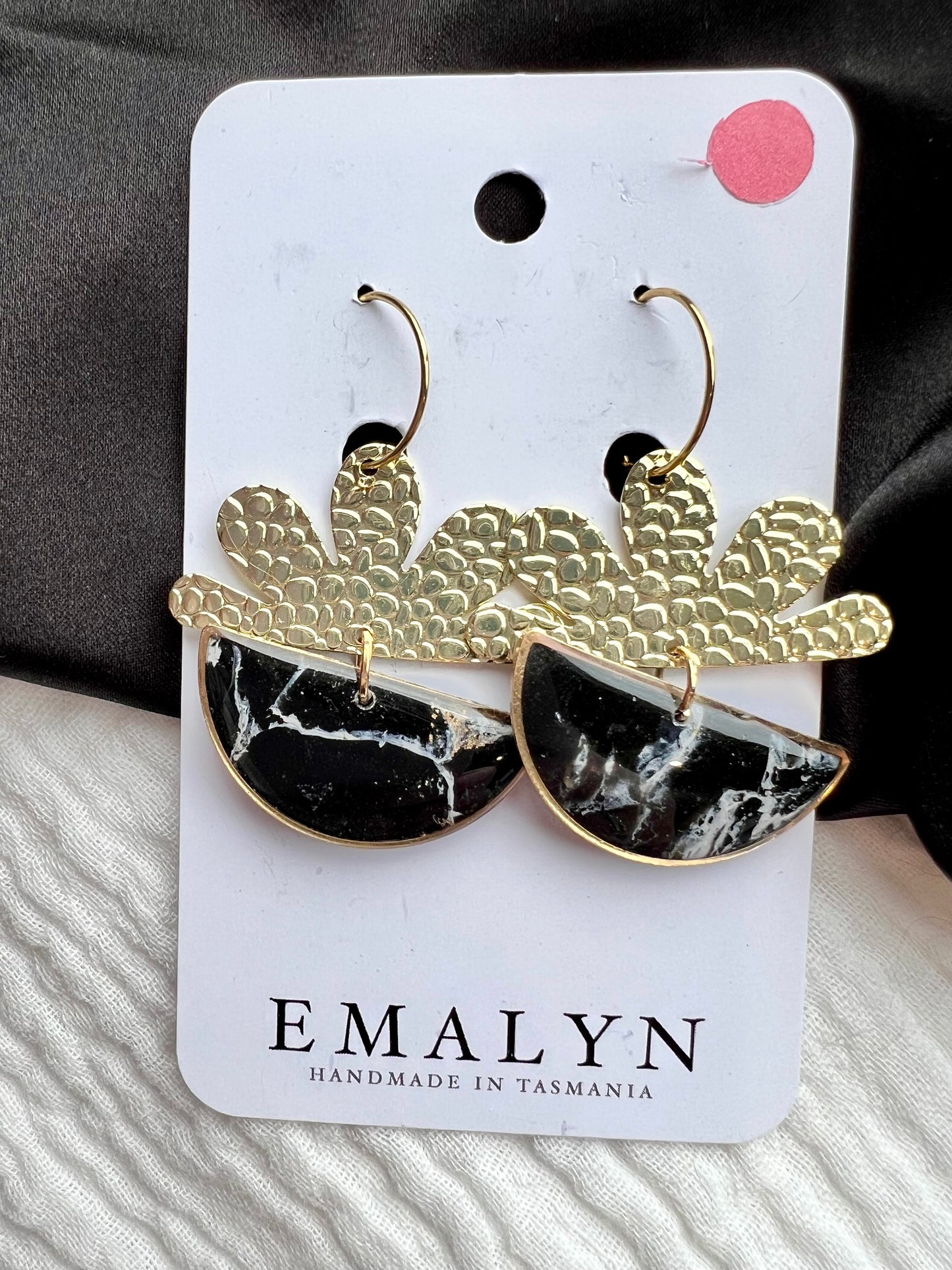 Black Marble and Gold Dangle Earrings