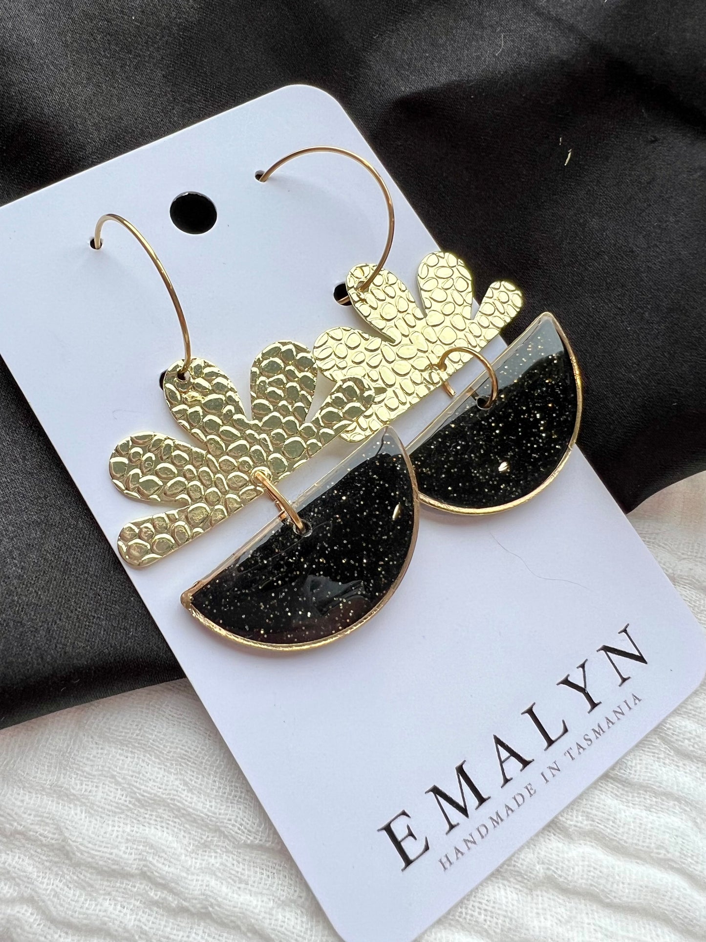 Black and Gold Glitter Dangle Earrings