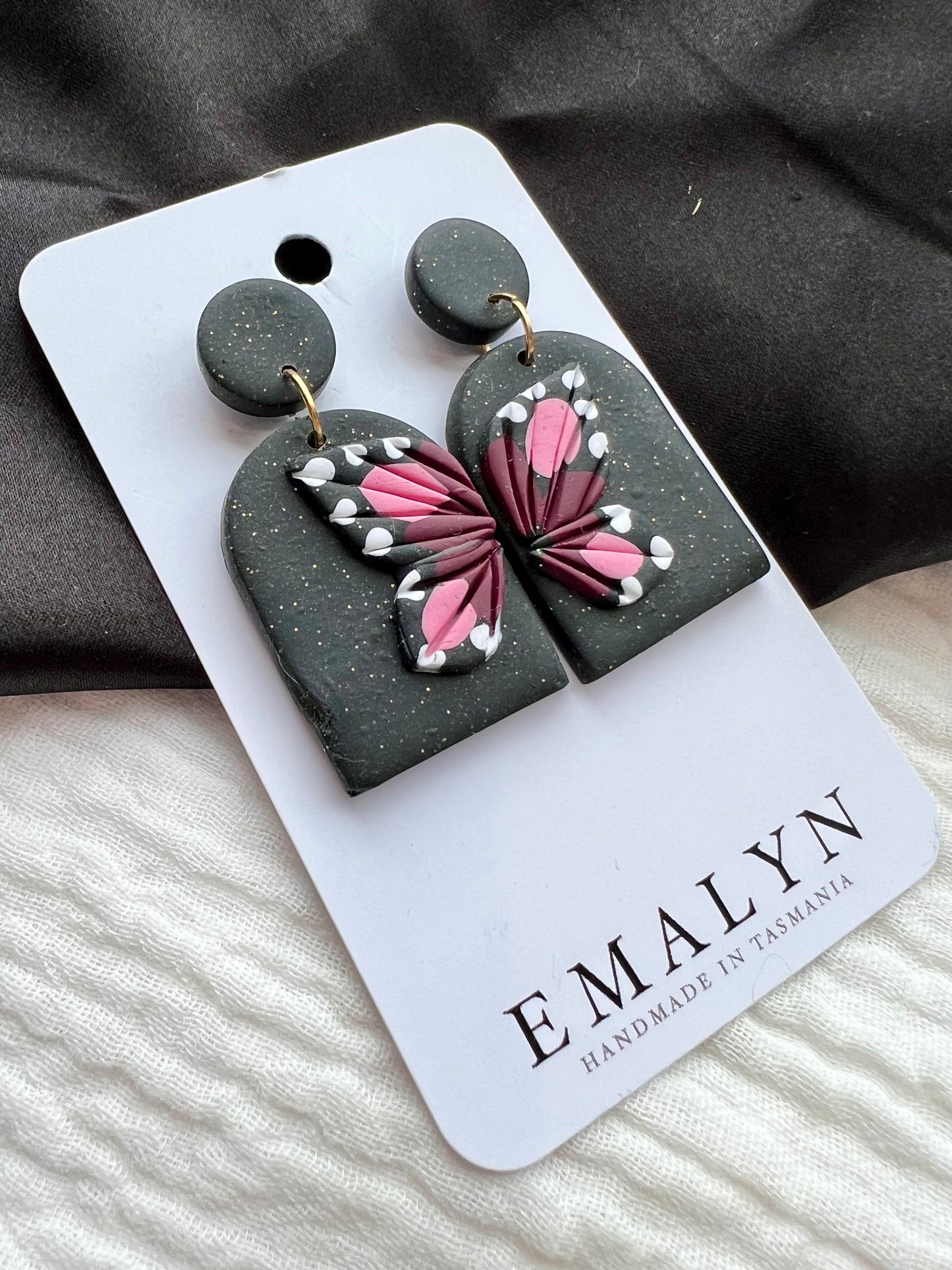 Black and Pink Butterfly Dangle Earrings