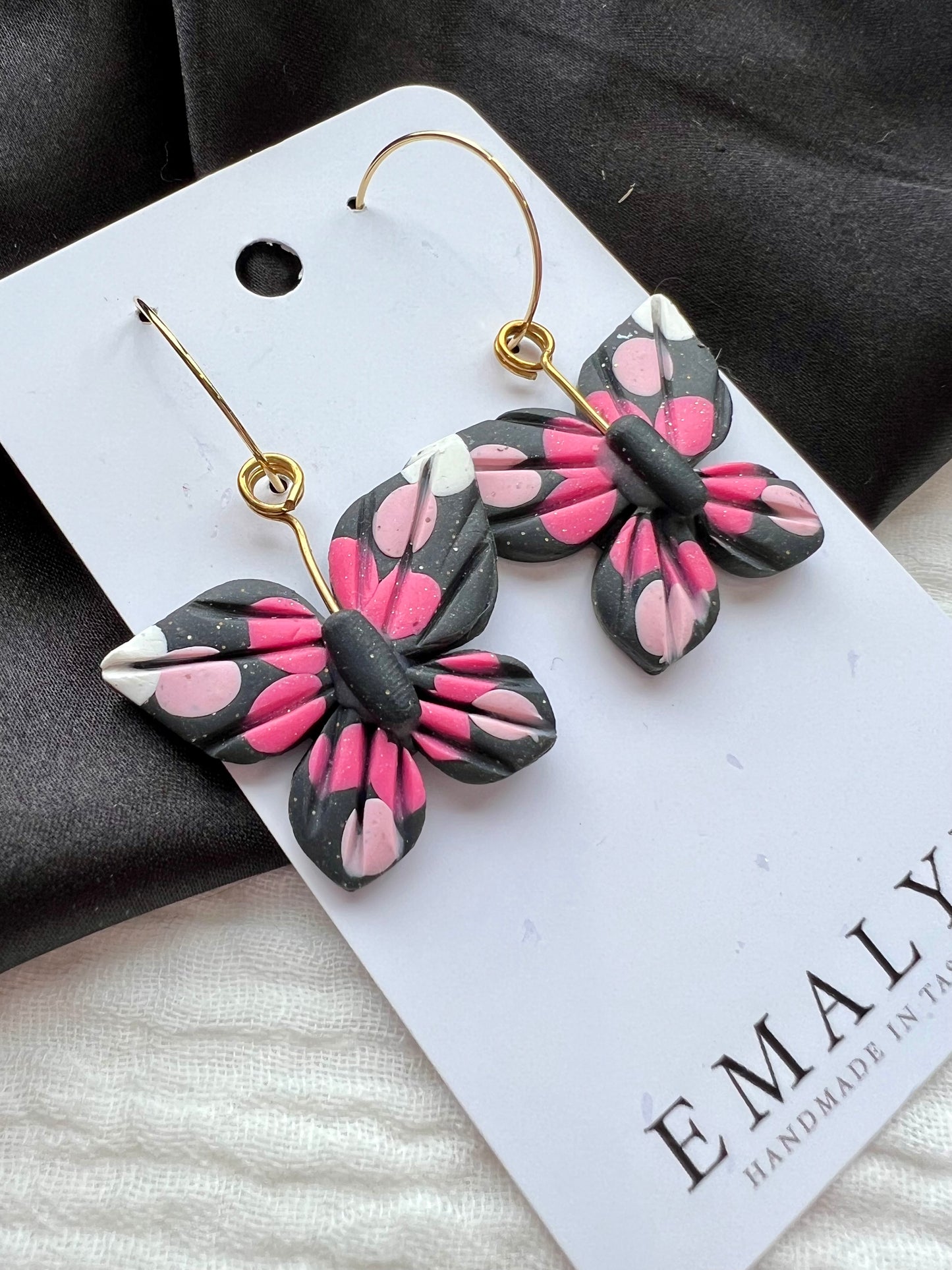 Small Bright Pink Butterfly Dangle Earrings