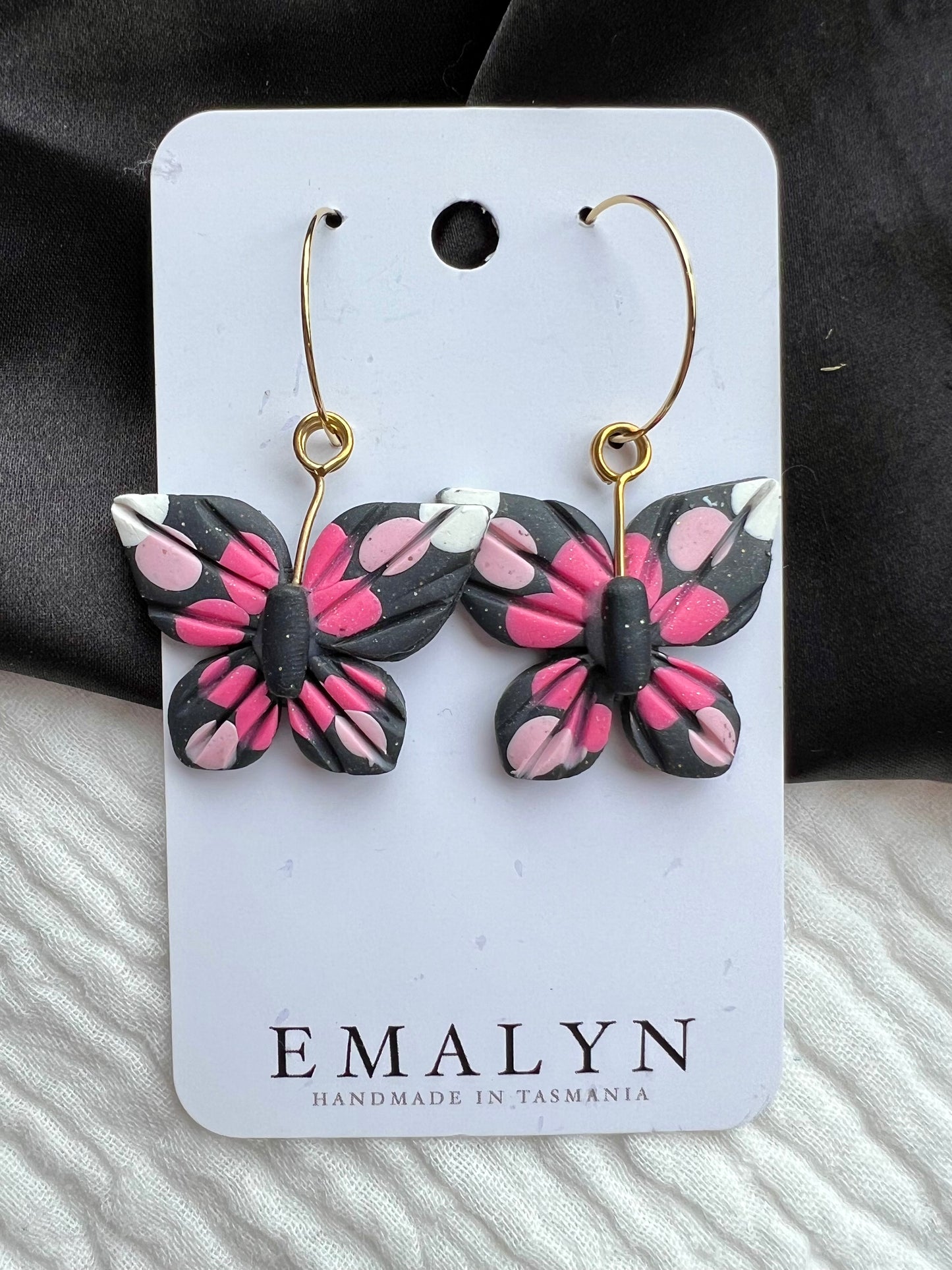 Small Bright Pink Butterfly Dangle Earrings