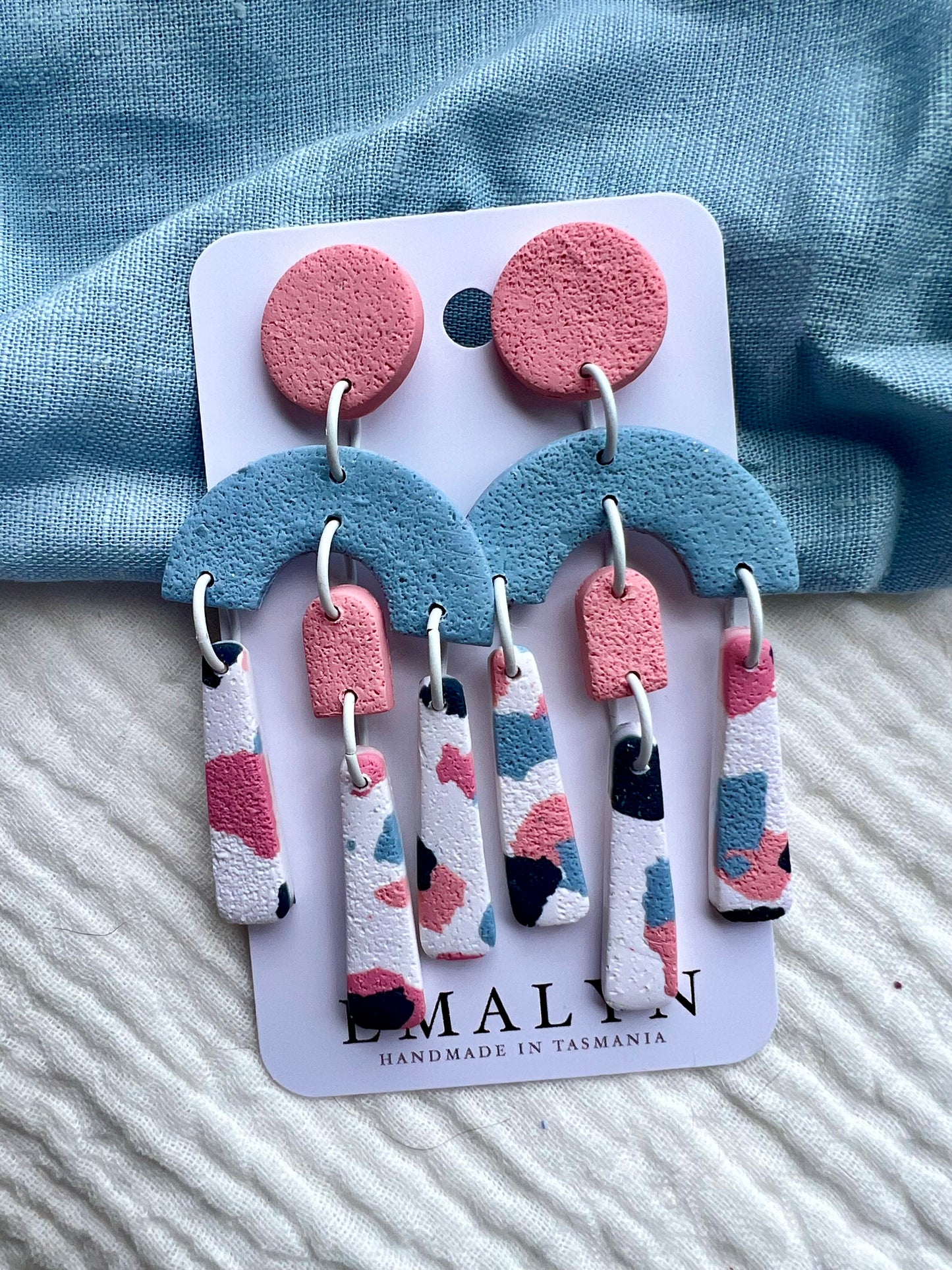 Blue and Pink Terrazzo Dangle Earrings