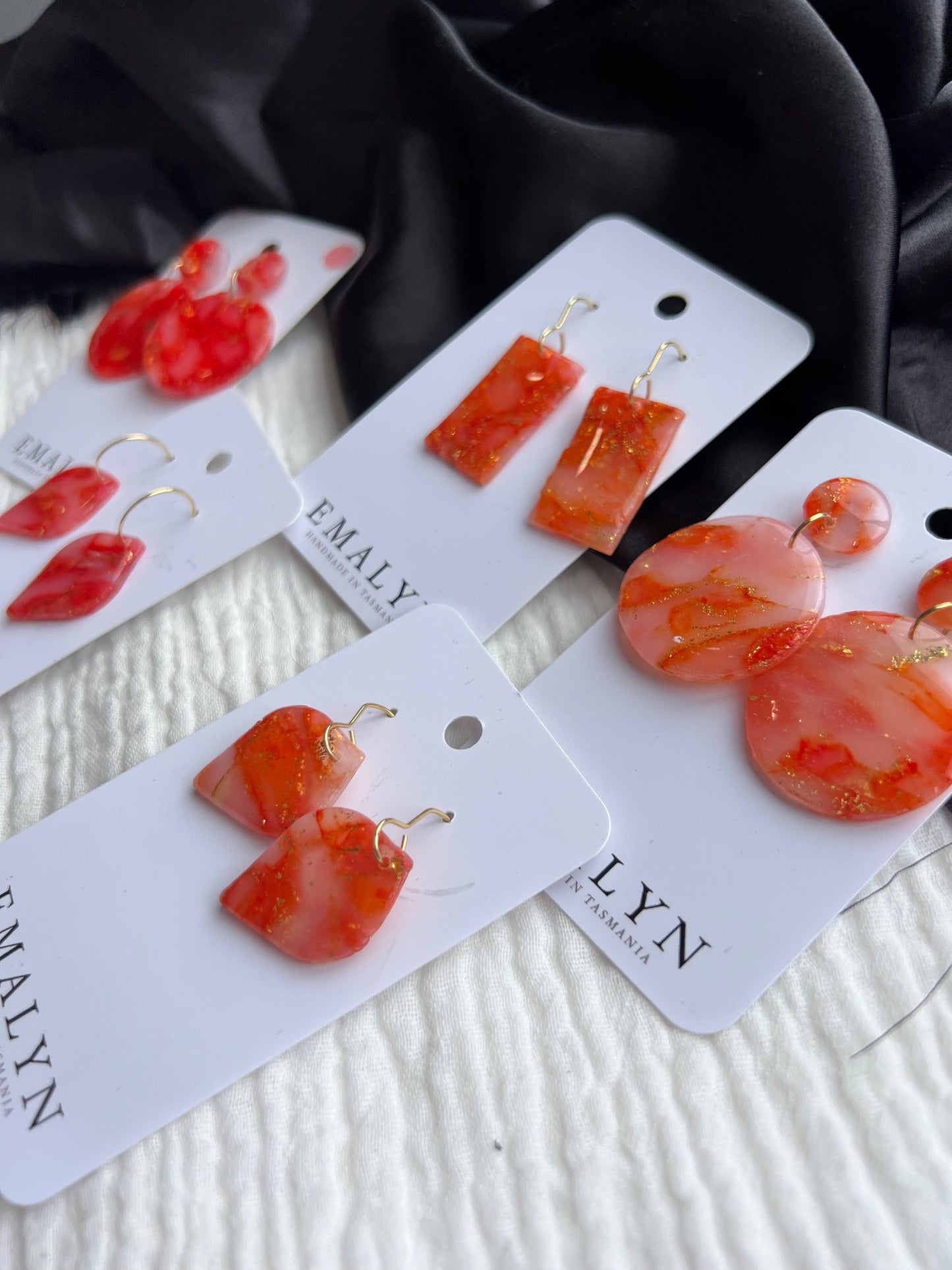Orange Red Quartz Translucent Dangle Earrings