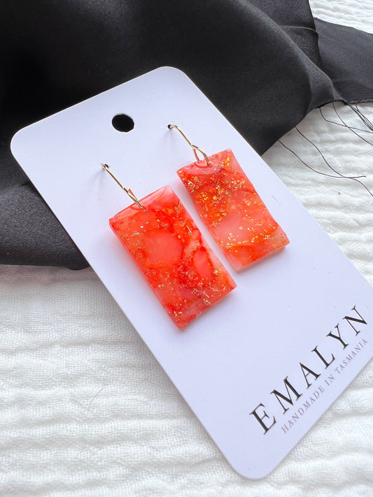 Orange Red Quartz Translucent Dangle Earrings