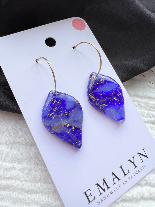 Dark Blue Quartz Translucent Dangle Earrings