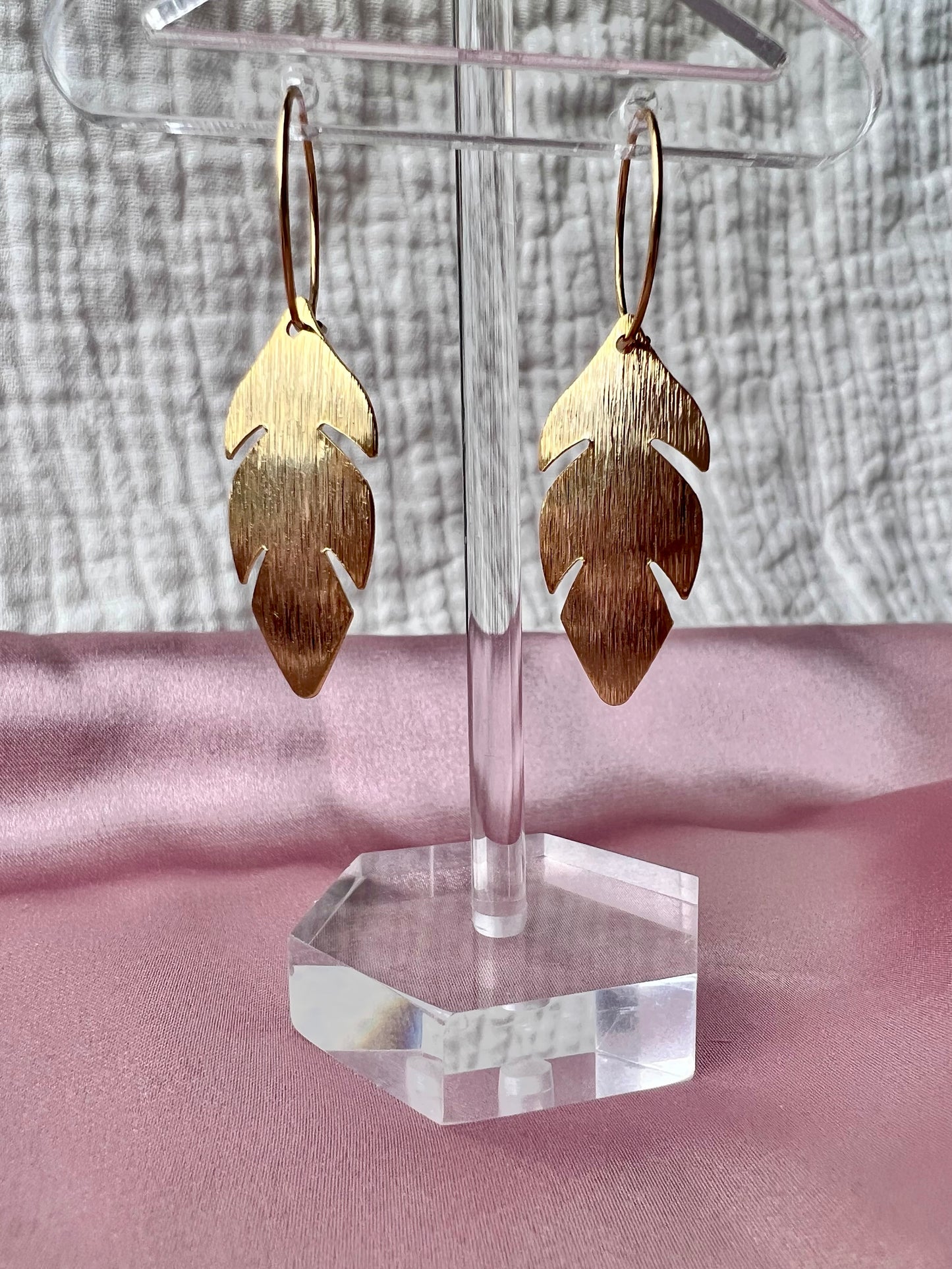 Textured Leaf Gold Earrings