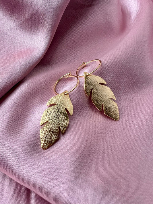 Textured Leaf Gold Earrings