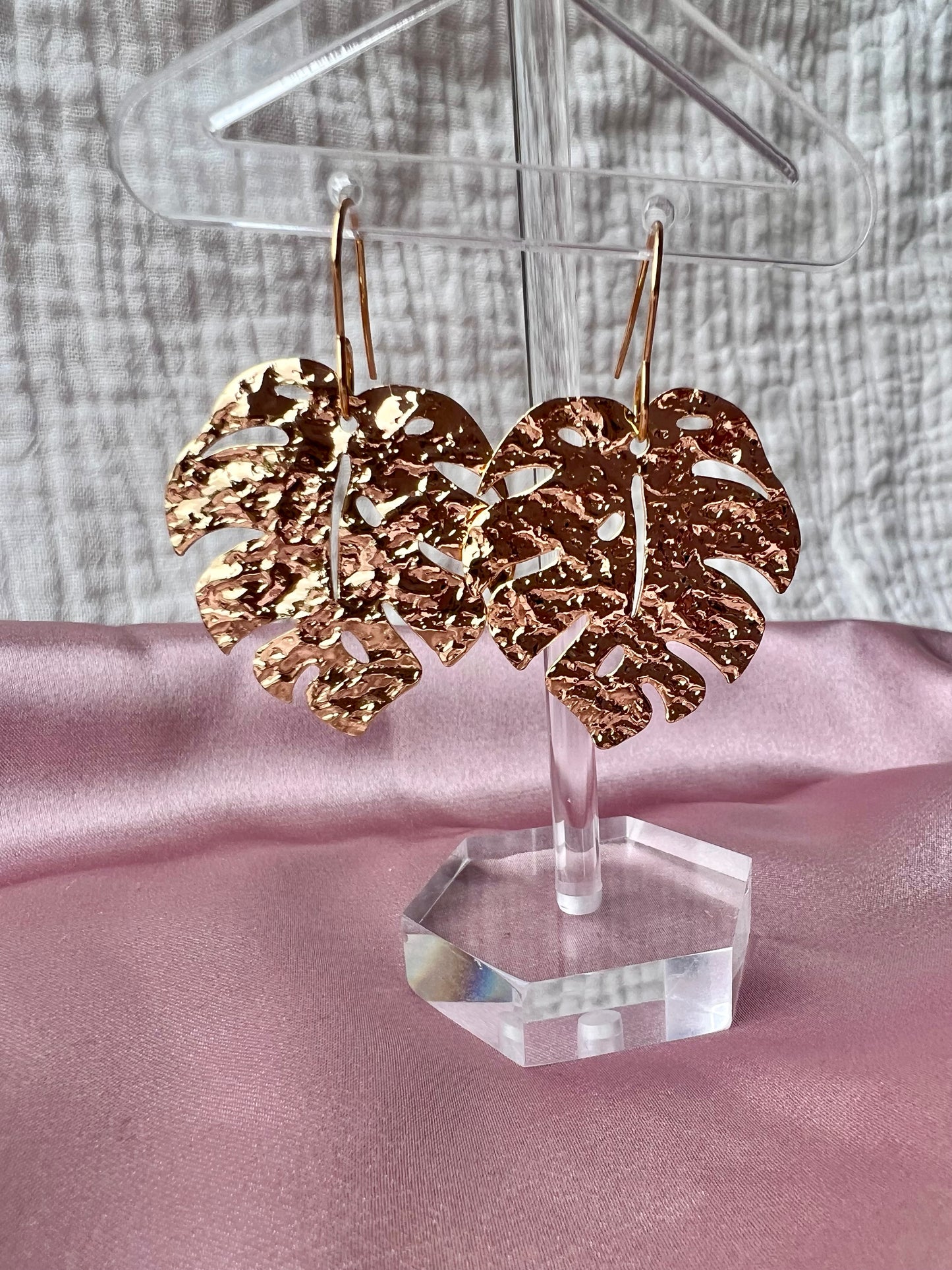 Large Textured Leaf Gold Earrings