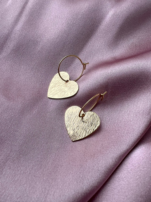 Textured Heart Gold Earrings