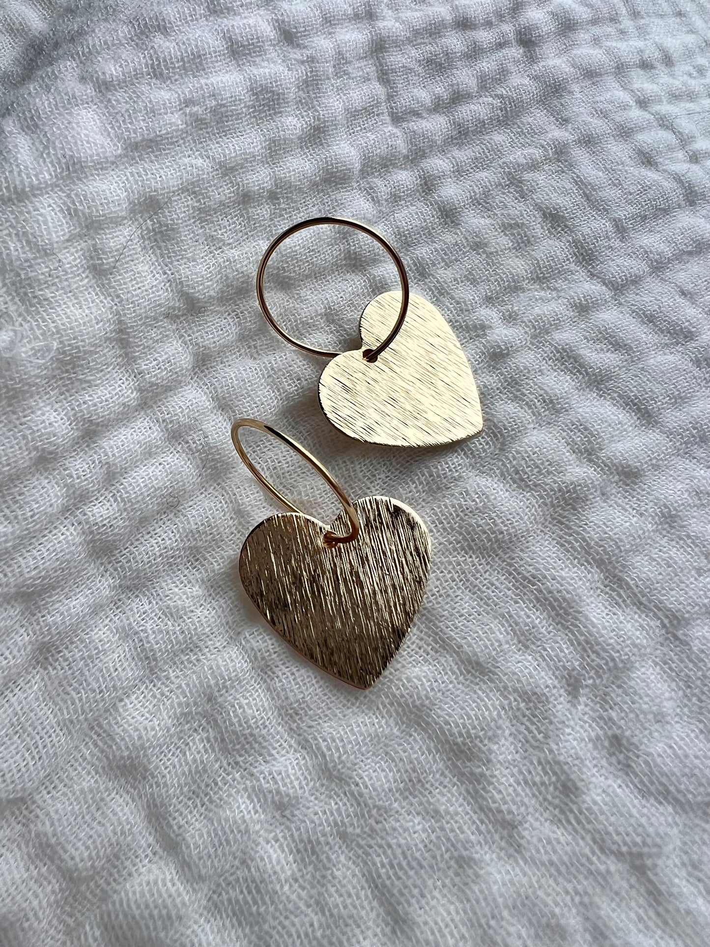 Textured Heart Gold Earrings