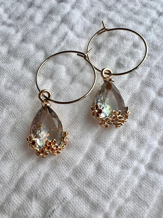 Grey and Gold Flower Earrings