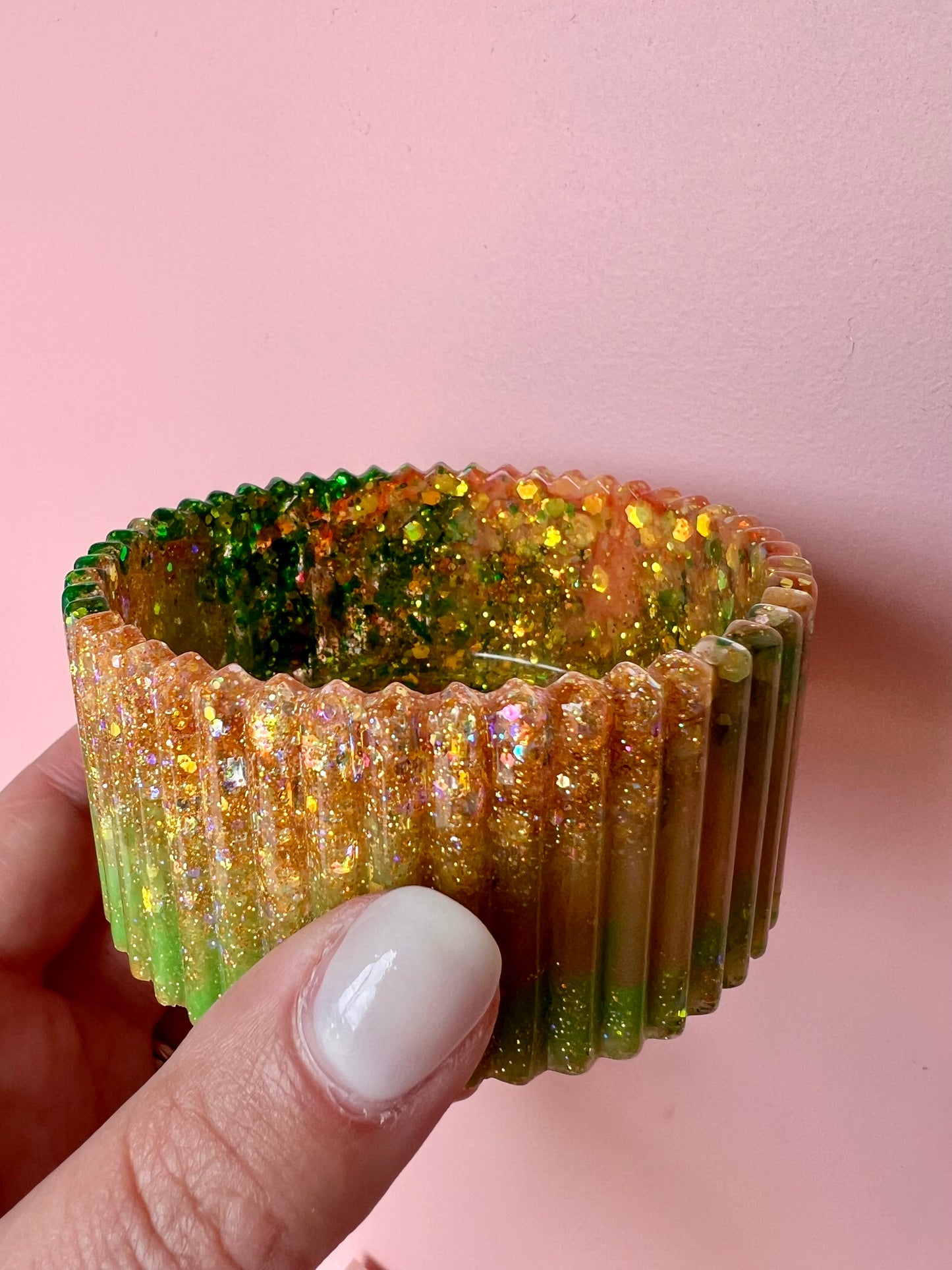 Green and Gold Glitter Trinket Jar