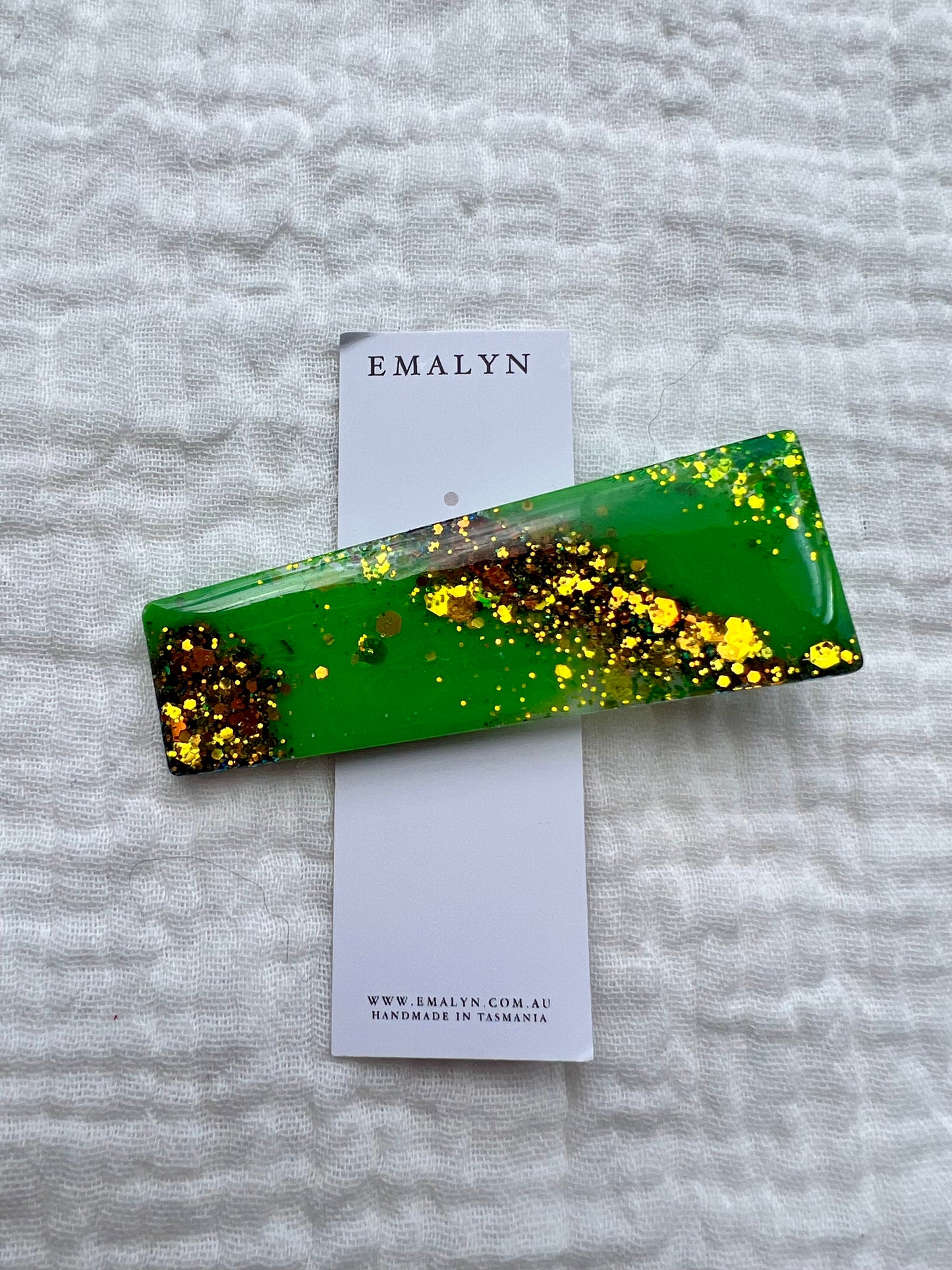 Green and Gold Glitter Resin Hair Clip