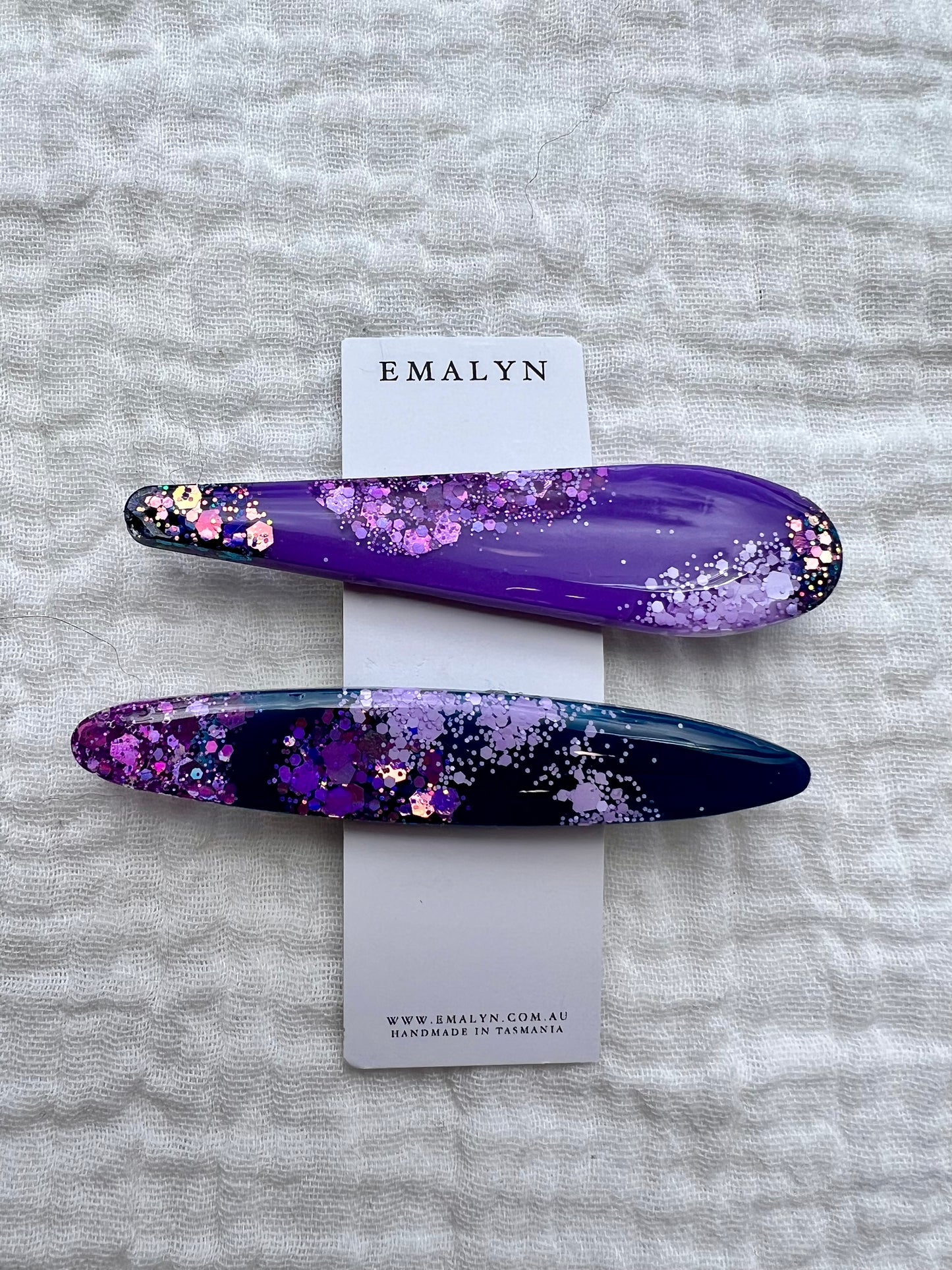 Purple and Navy Glitter Resin Hair Clips