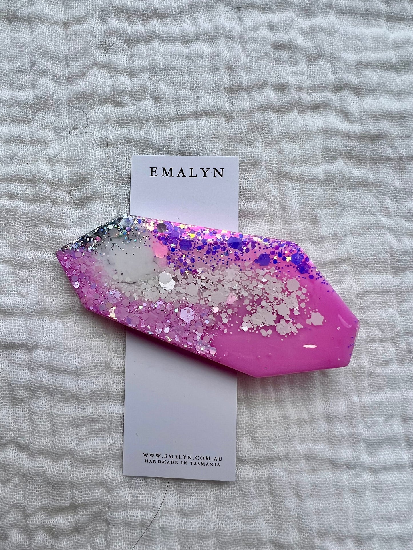 Pink and White Glitter Resin Hair Clip