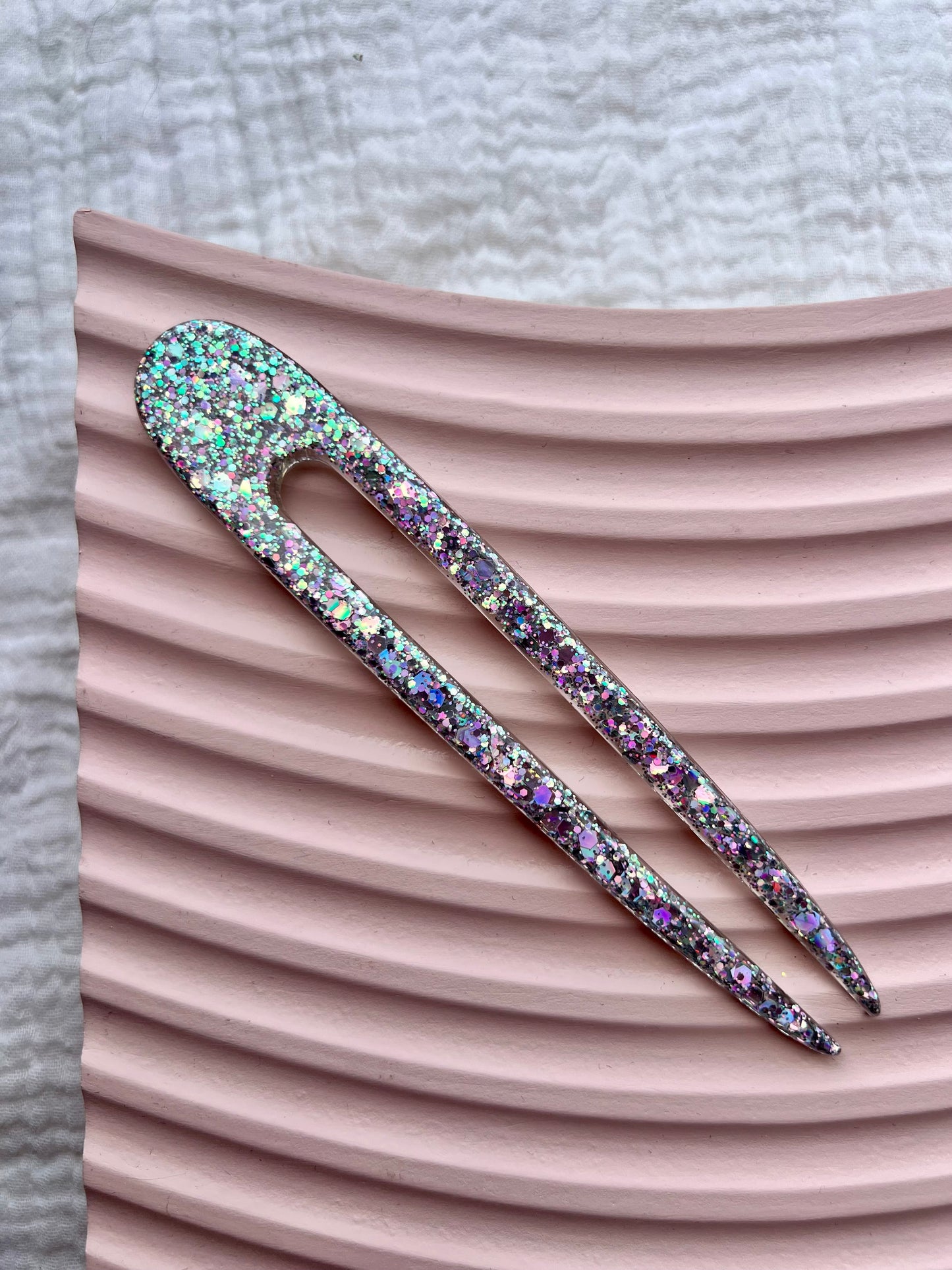 Silver Glitter Resin Hair Fork