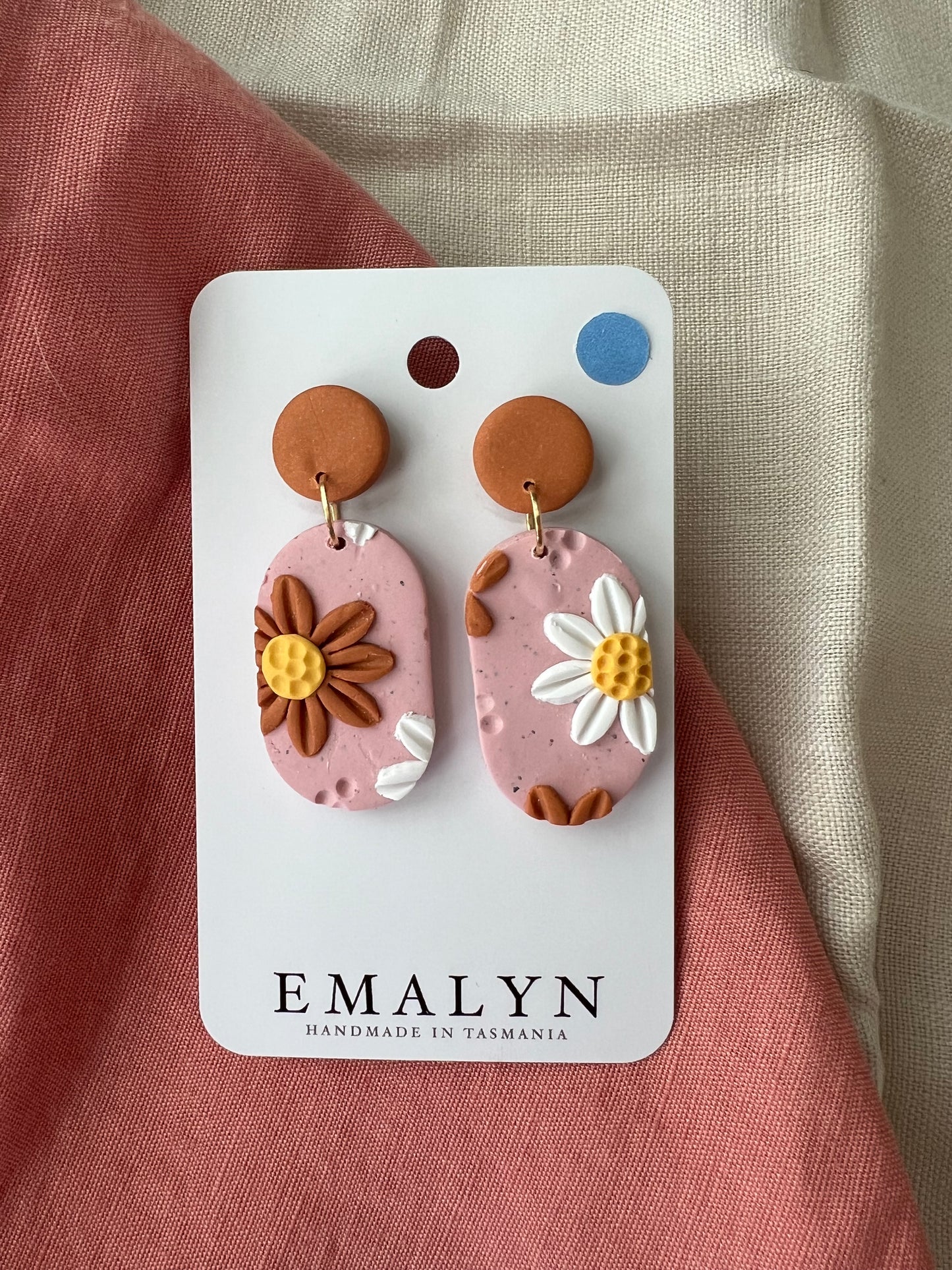 Burnt Orange and Dusty Pink Floral Dangle Earrings