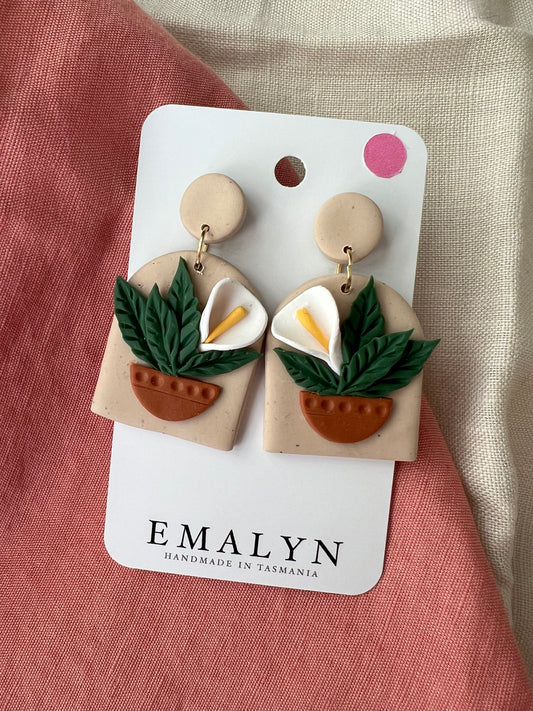 Peace Lily Plant Dangle Earrings