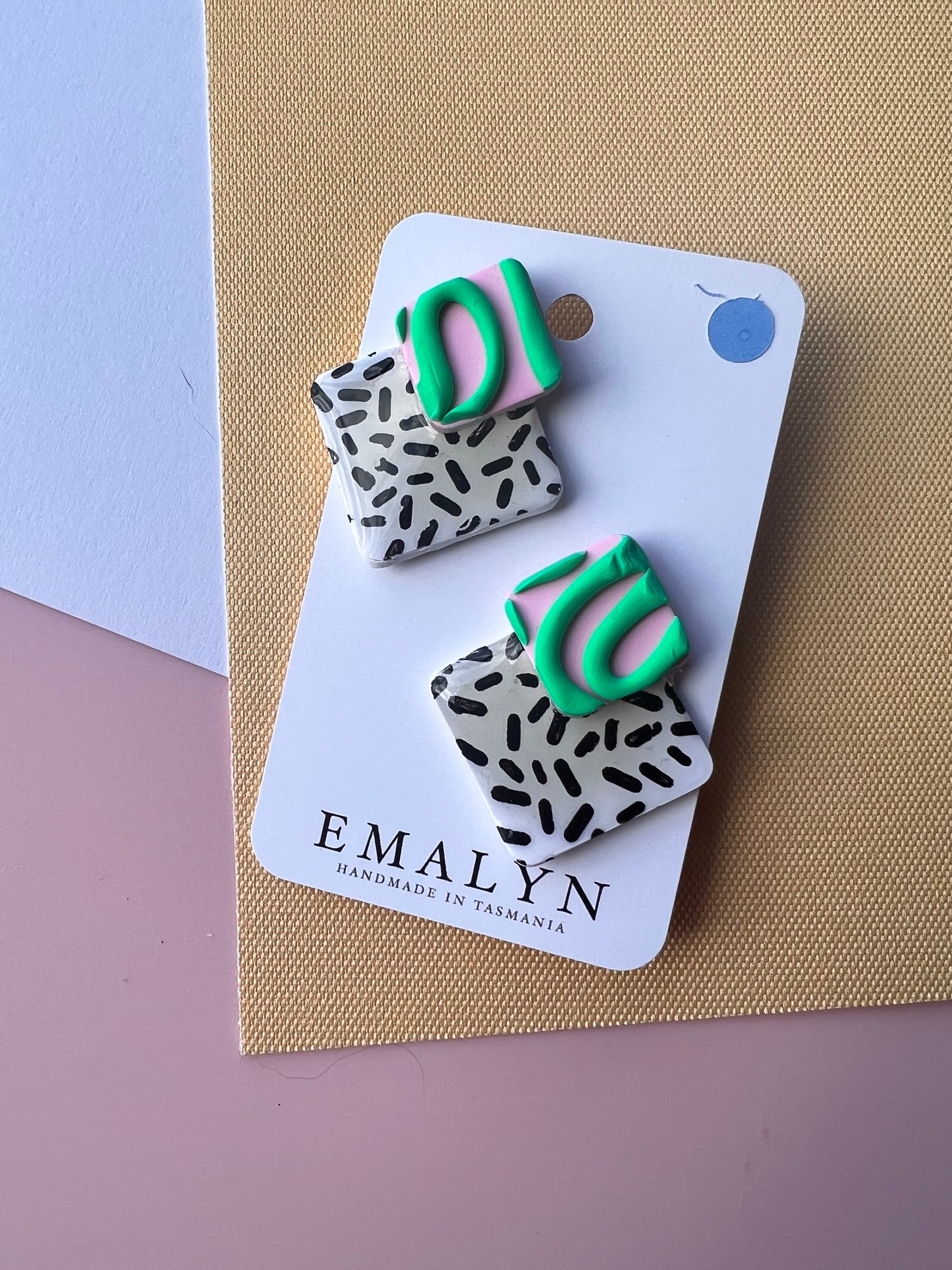 Bright Green, Pink and Sprinkles Stud Earrings