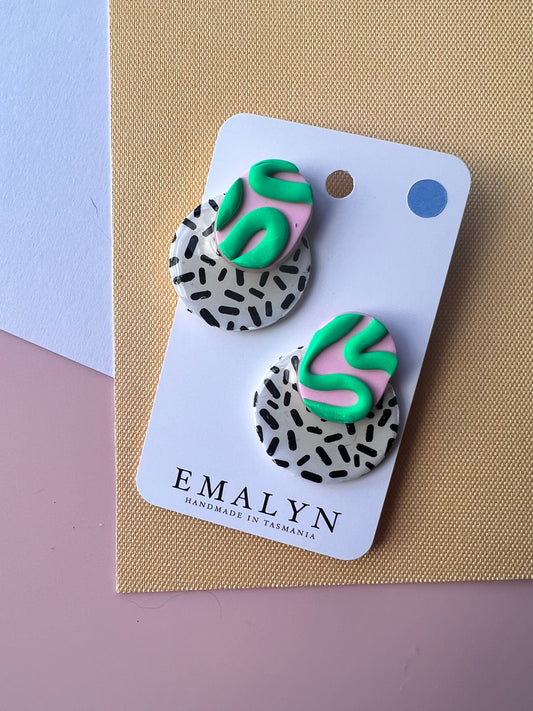 Bright Green, Pink and Sprinkles Stud Earrings