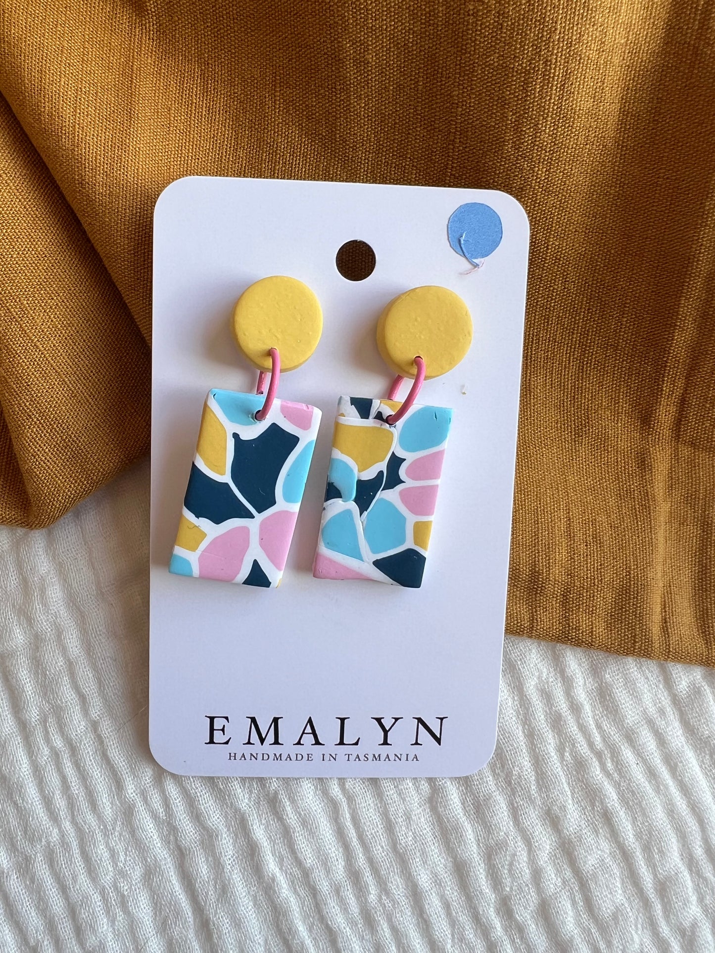 Navy, Pink, Teal and Mustard Dangle Earrings