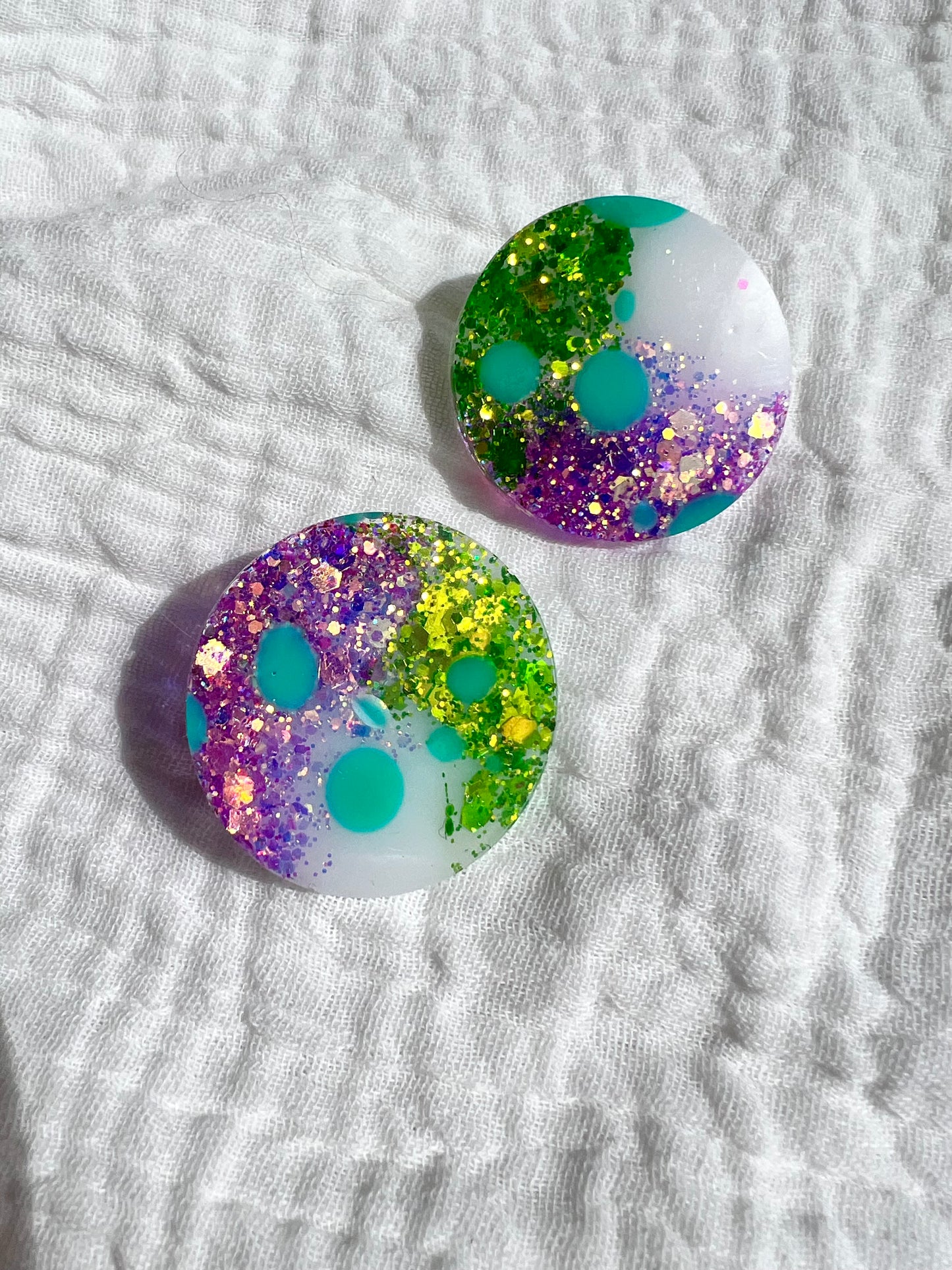 Multi Coloured Glitter Large Resin Stud Earrings