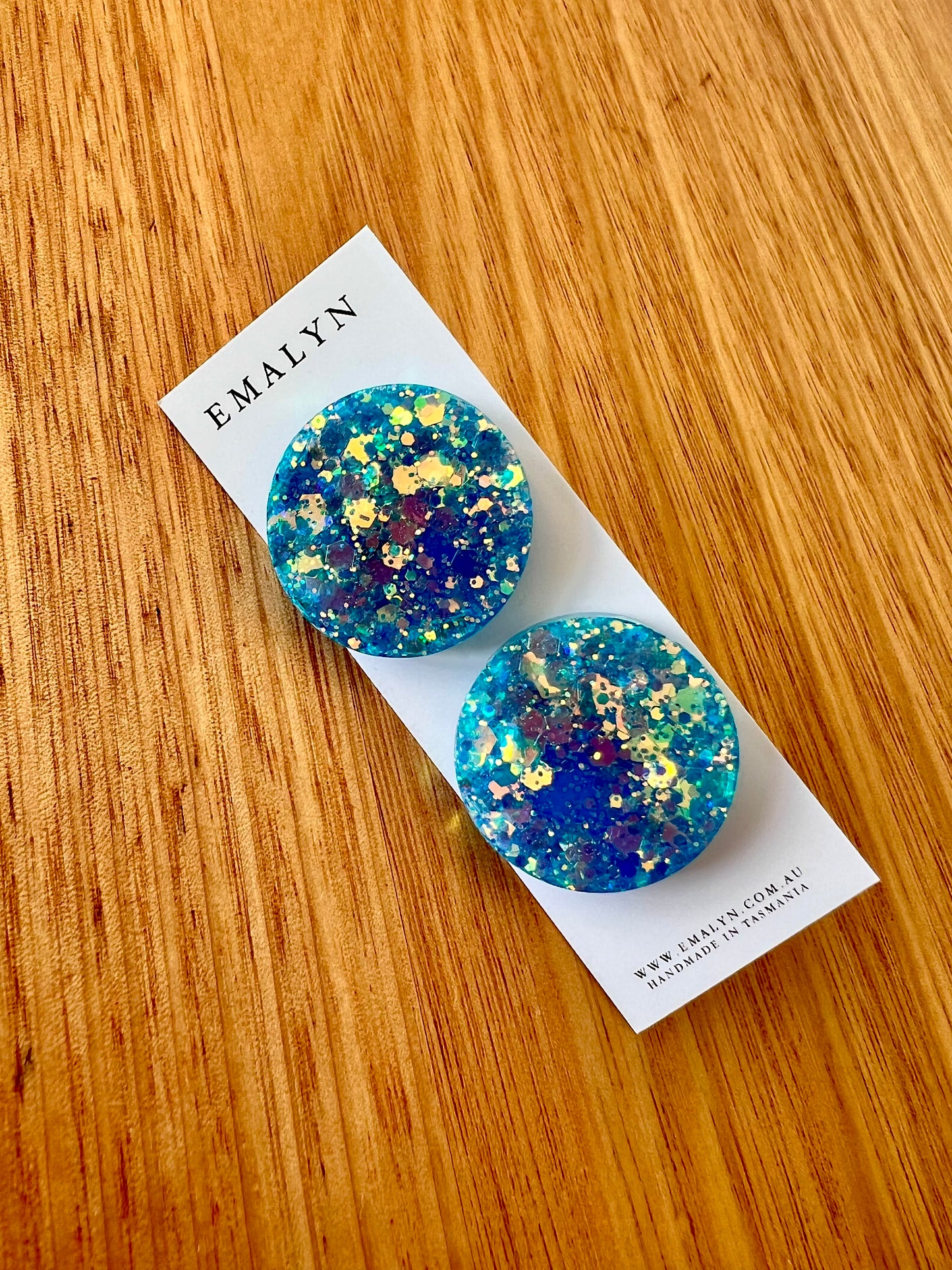 Blue Glitter Medium Resin Stud Earrings