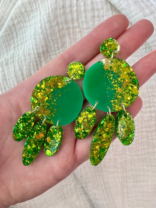 Green Glitter Resin Dangle Earrings