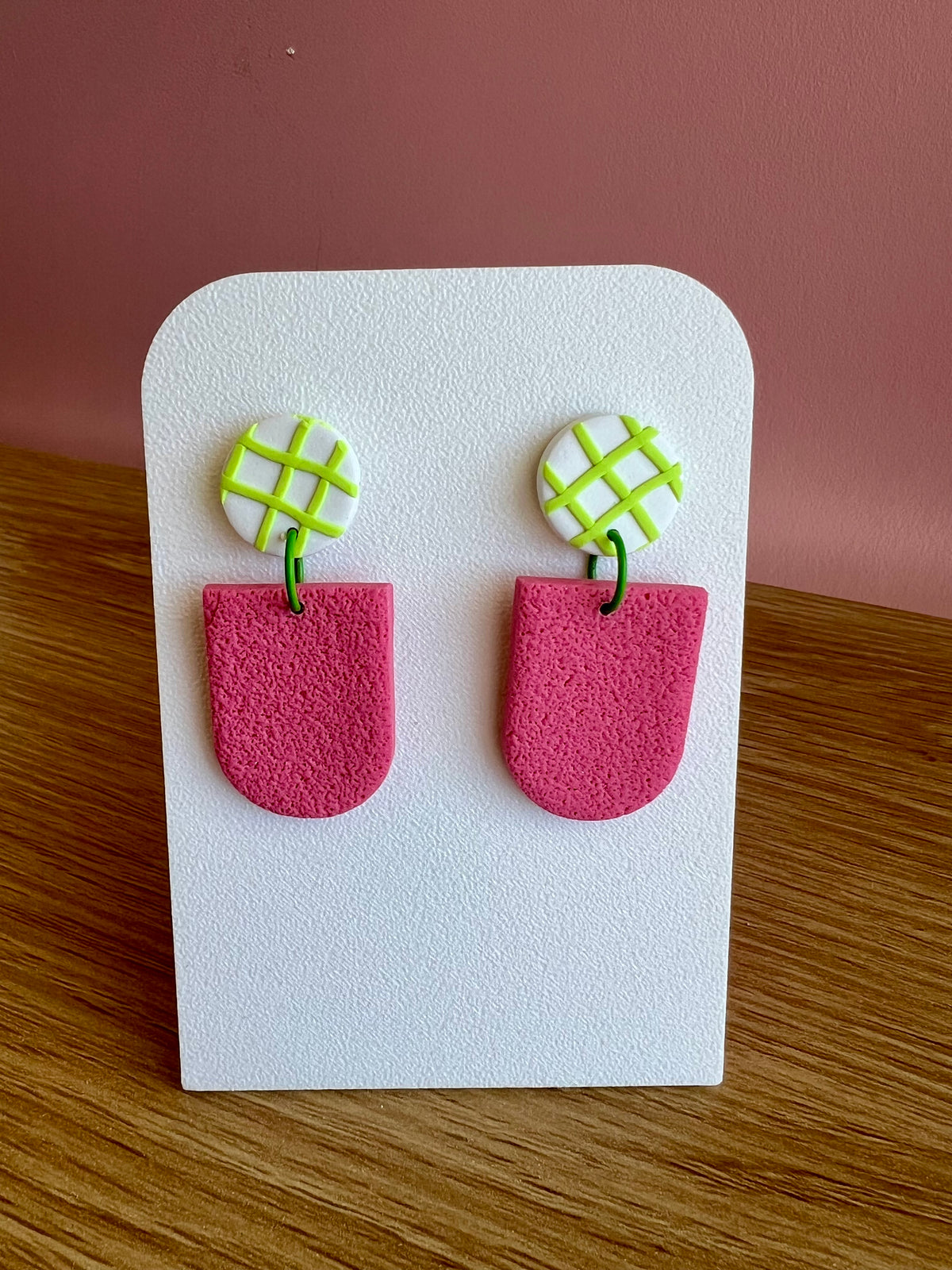 Handcrafted Polymer Clay Earrings Green and Pink