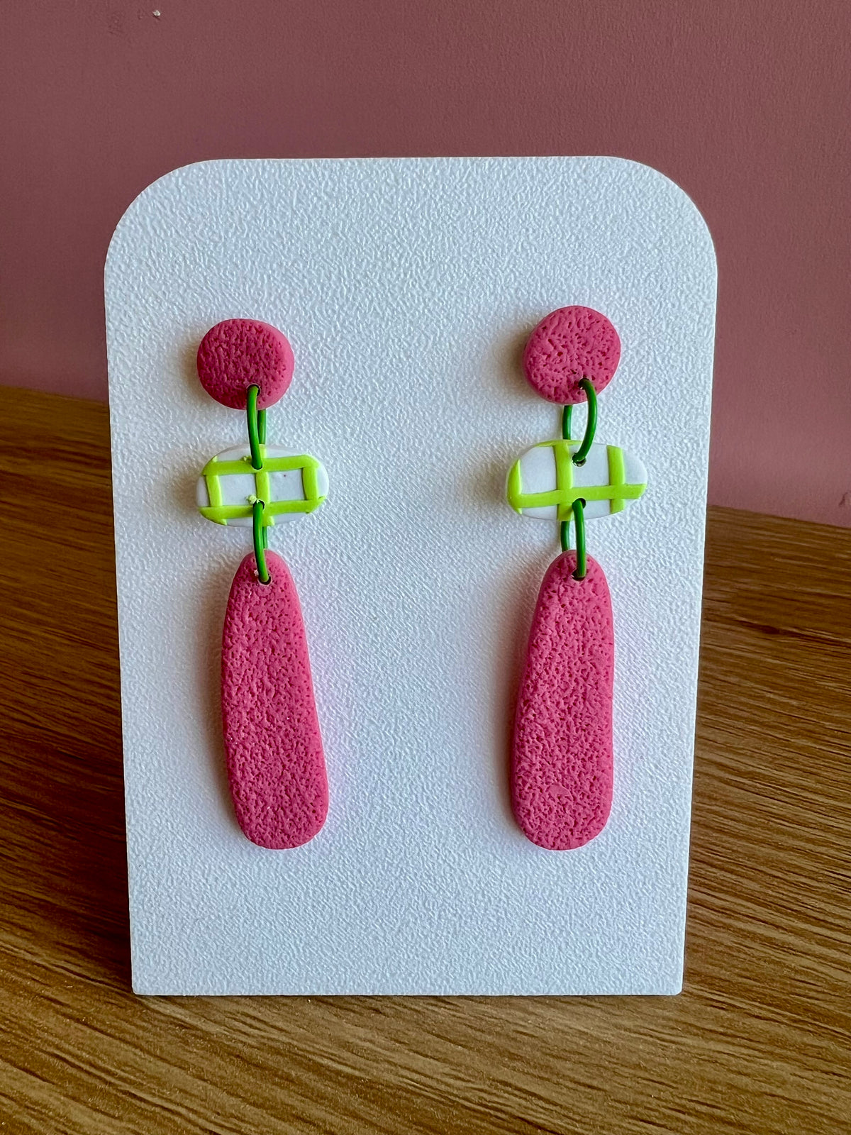 Handcrafted Polymer Clay Earrings Green and Pink