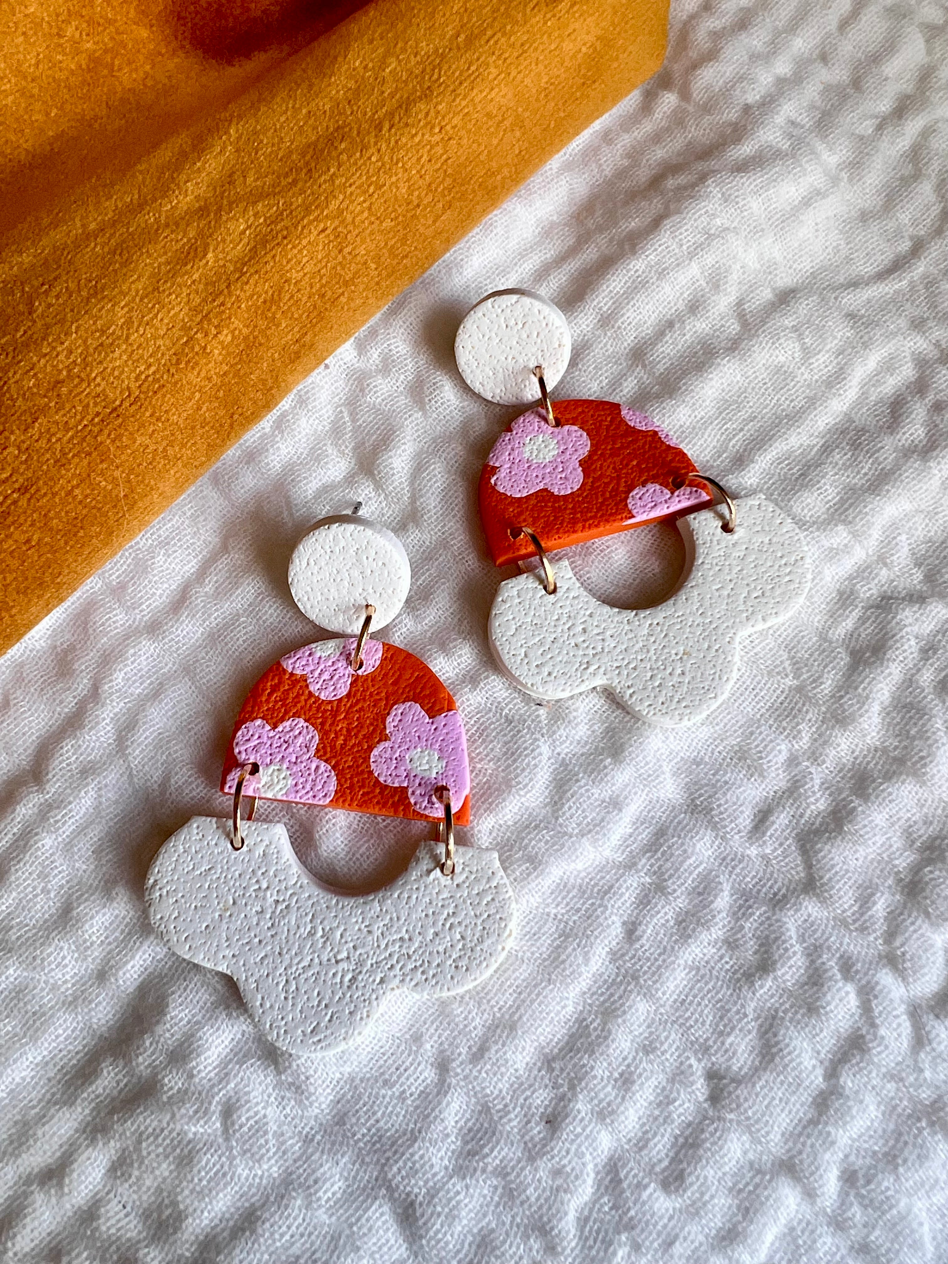 Pink flower dangle deals earrings