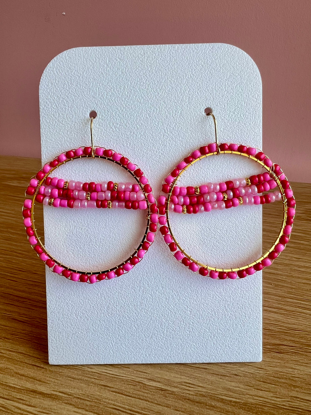 Handmade Pink Beaded Earrings